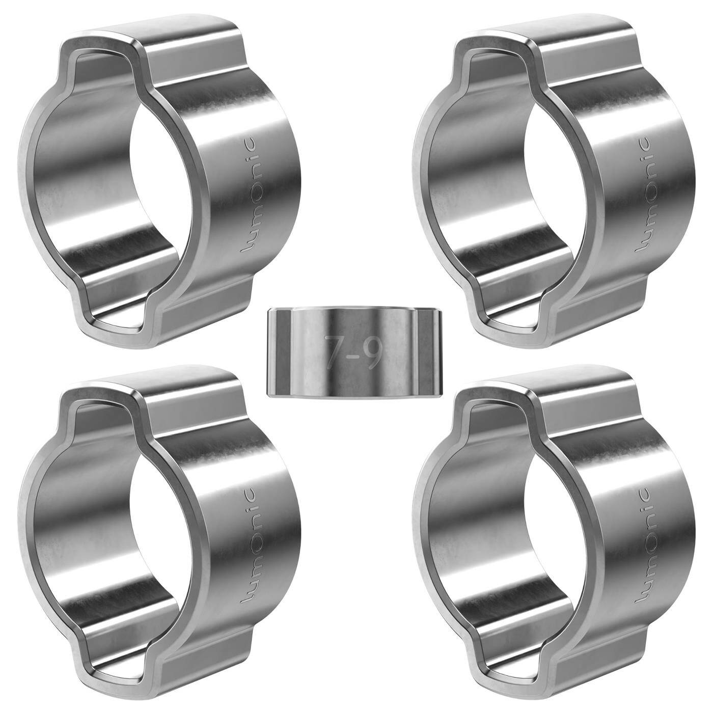 Lumonic I 5x 2-ear clip 7-9mm I V2A Stainless steel I Two-ear clamp I Hose clamp I for Compressed air, Pipe systems, Garden, CAR