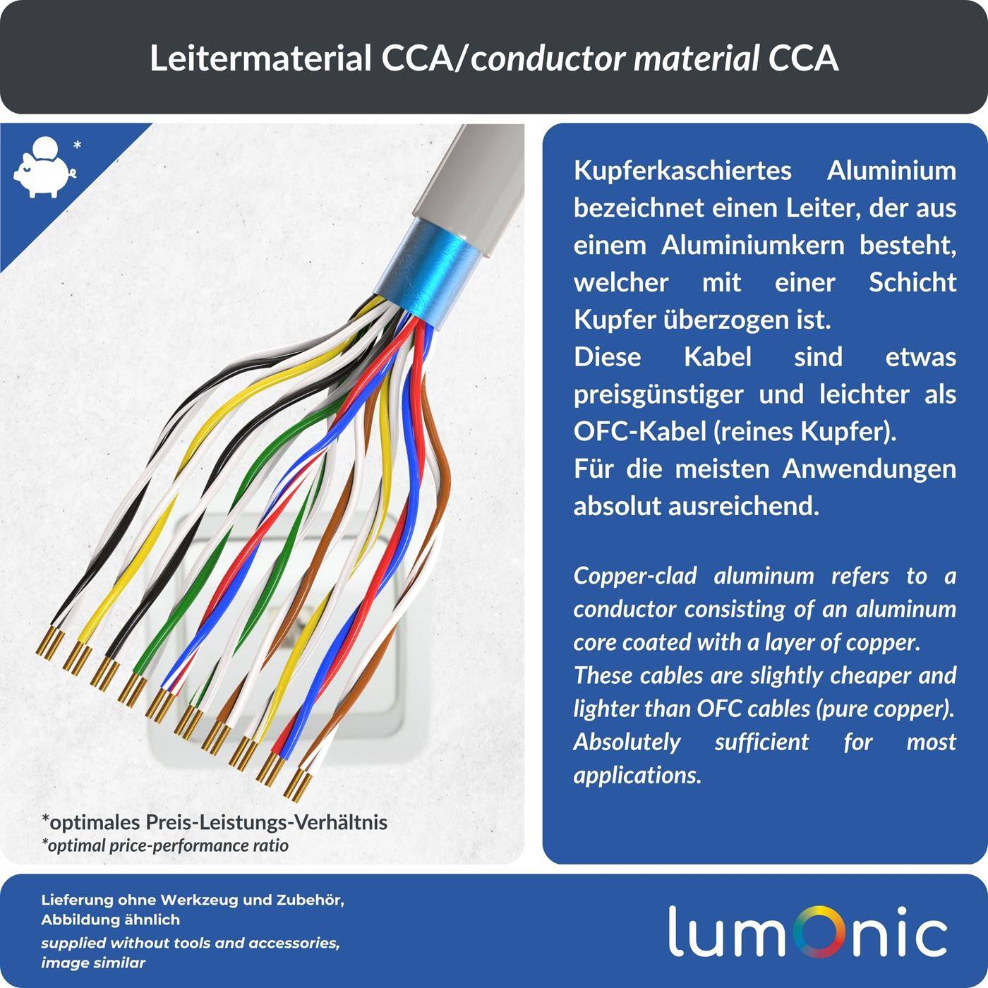 Lumonic Telefonkabel JYSTY grau auf Holzrolle | 10x2x0,6mm CCA | 200m | farbcodiert & geschirmt | Metermarkierung | Fernmeldekabel, Telefonanschlusskabel