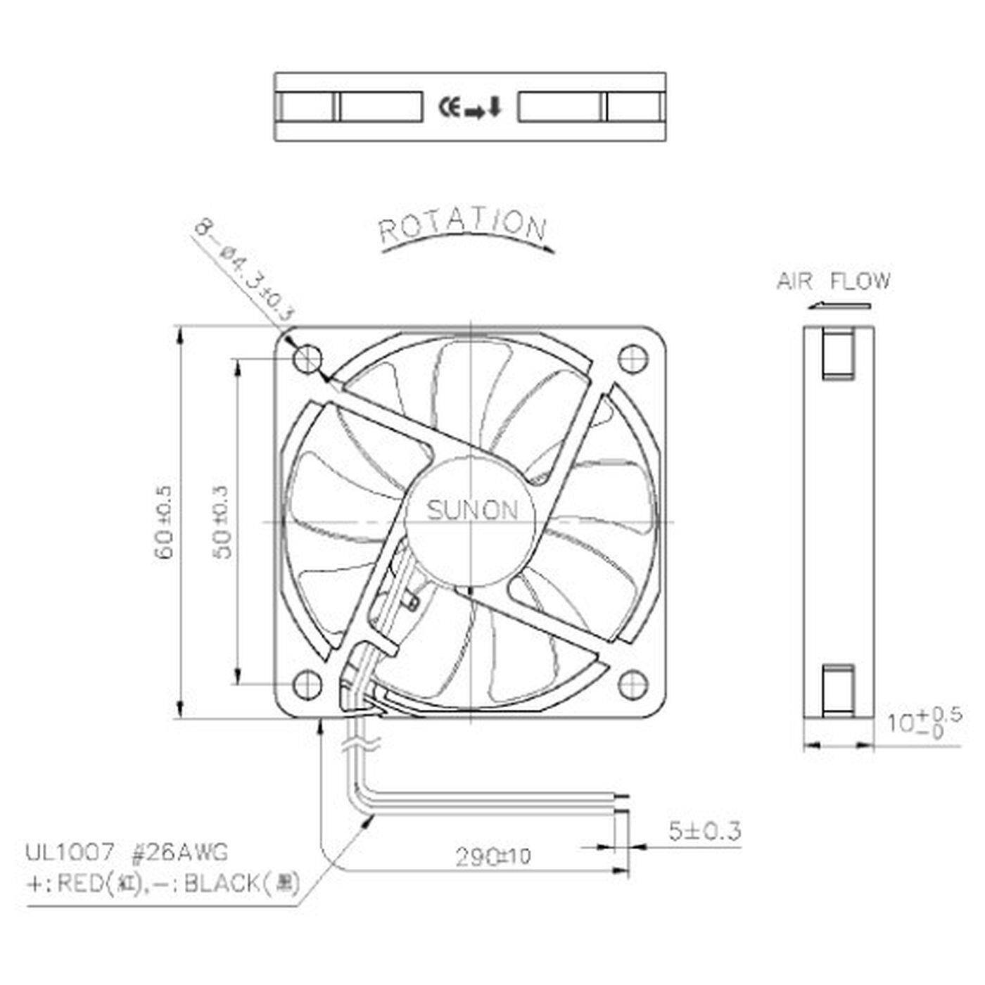 Fan 12V DC 1,3W 60x60x10mm 27,7m³/h 4000U/Min 27,7m³/h Sunon MF60101V11000UA99