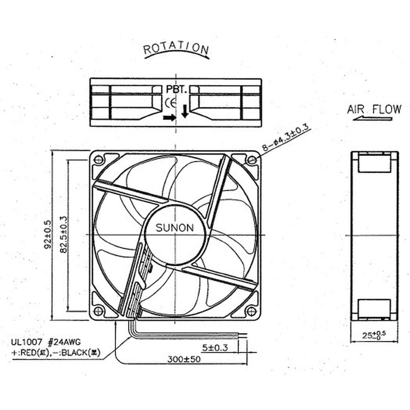 Lüfter 12V DC 2W 92x92x25mm 87,4m³/h 3000U/Min 87,4m³/h Sunon EE92251B1-A99