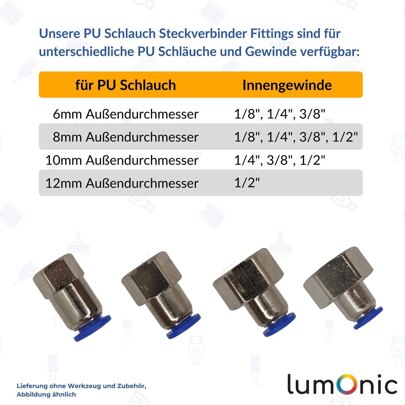PU Schlauch Steckverbinder Fitting mit Innengewinde 12mm*1/2Zoll gerade Schnellverschluss pneumatischer Steckverbinder Schlauchverbinder Druckluft & Automatisierung