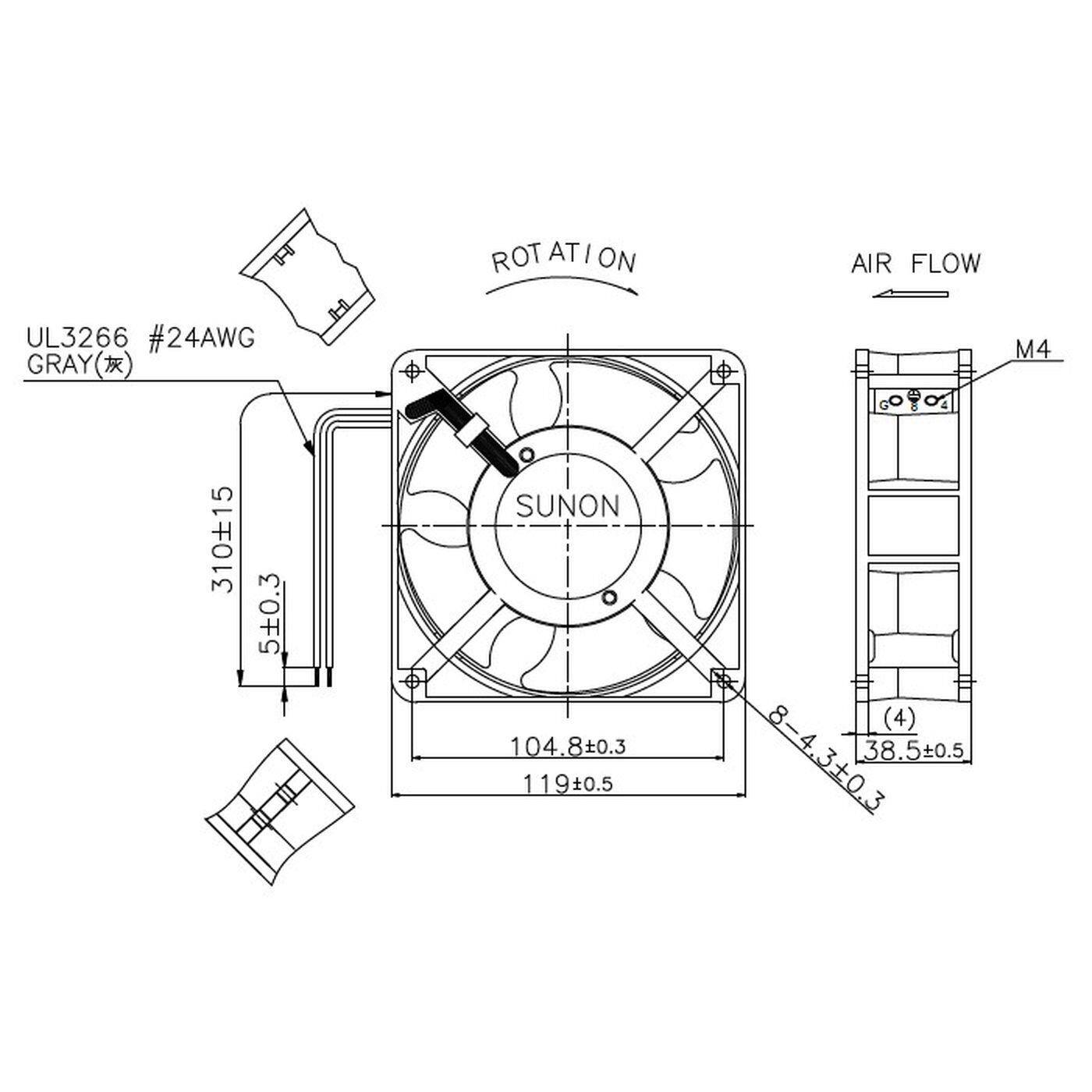 Lüfter 230V AC 10,8W 120x120x38mm 144,4m³/h 2550U/Min 144,4m³/h Sunon DP201A2123HBL-S