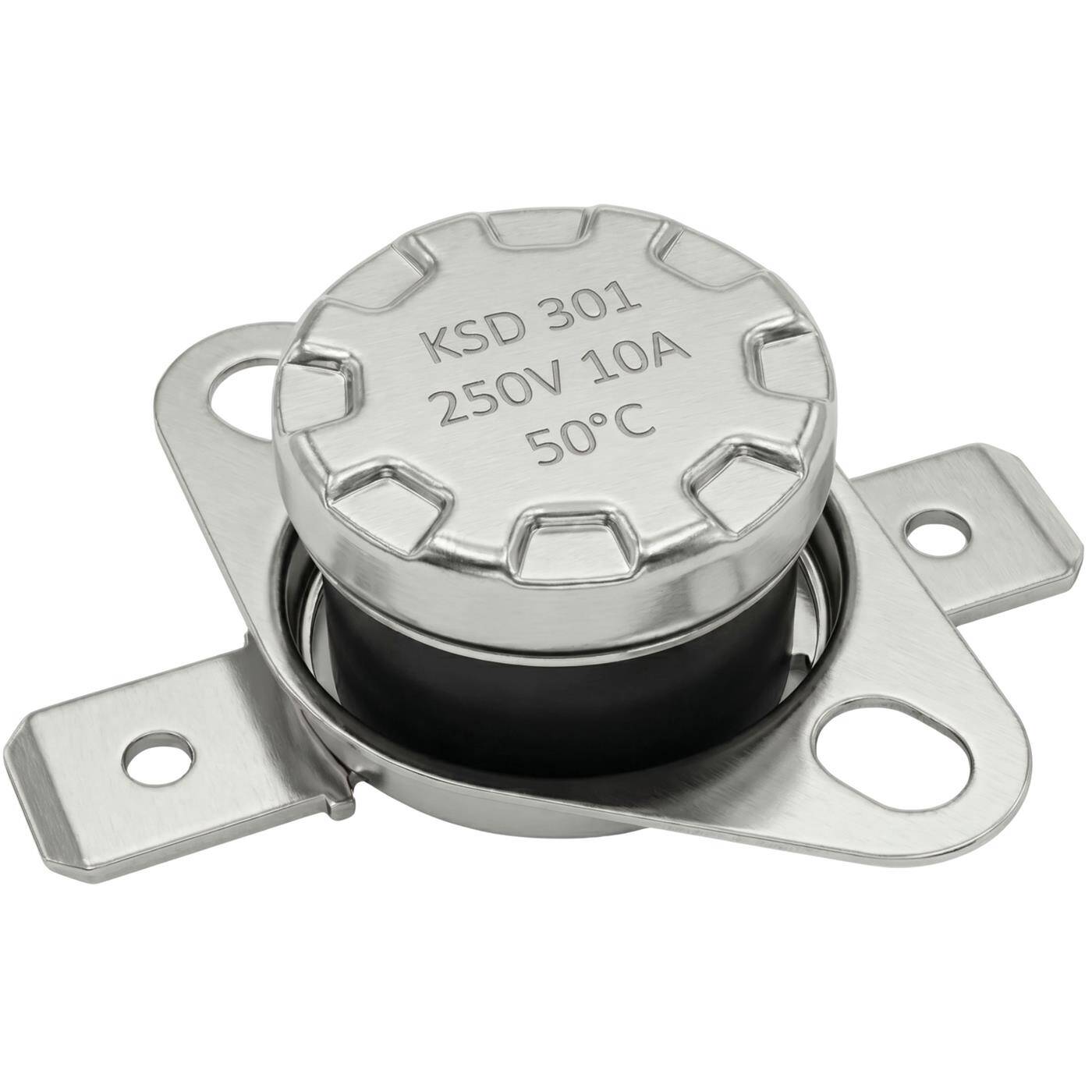Lumonic KSD301 Temperaturschalter rund | 50°C ± 5°C | Öffner NC | max. 250V AC/10A | Flachstecker | Ø15×12mm | Thermoschalter, Bimetall | Kaffeemaschinen, Bügeleisen, Backöfen, Heizungen