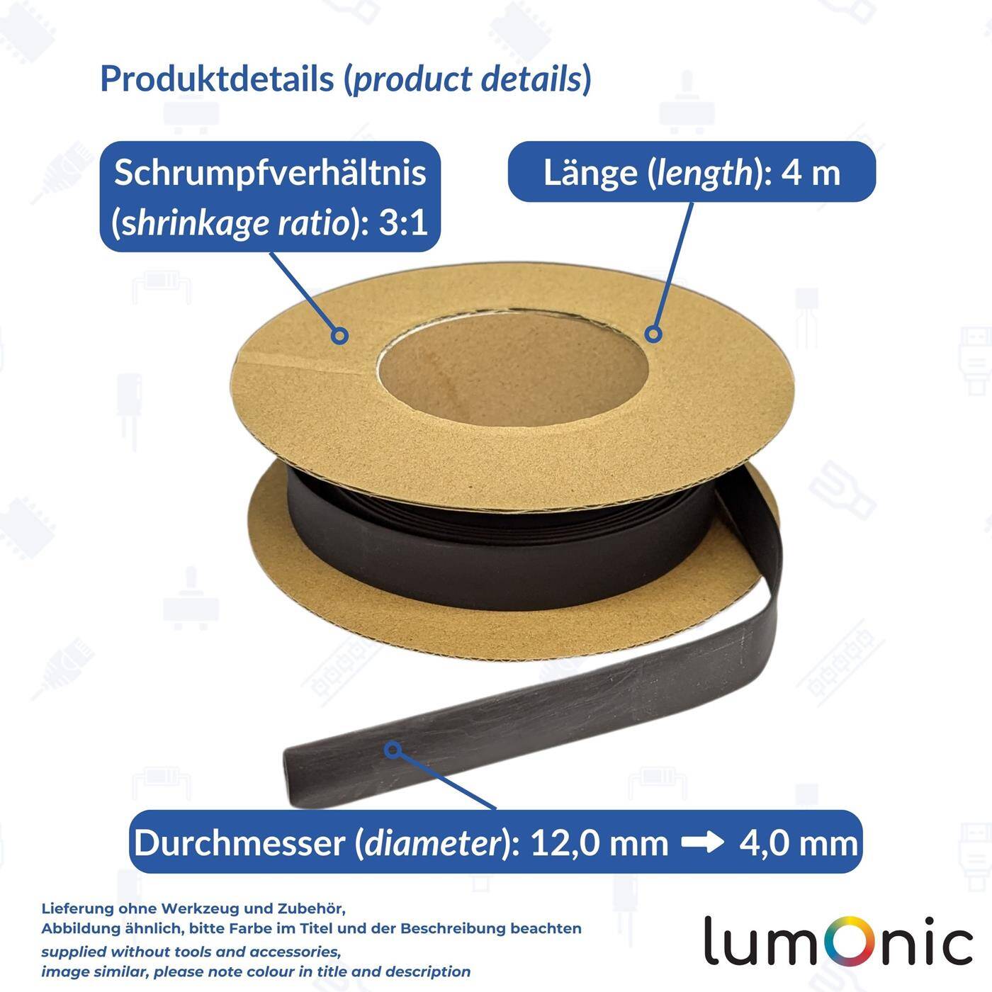 4m Heat shrink tubing Box 3:1 12 -> 4mm Blue