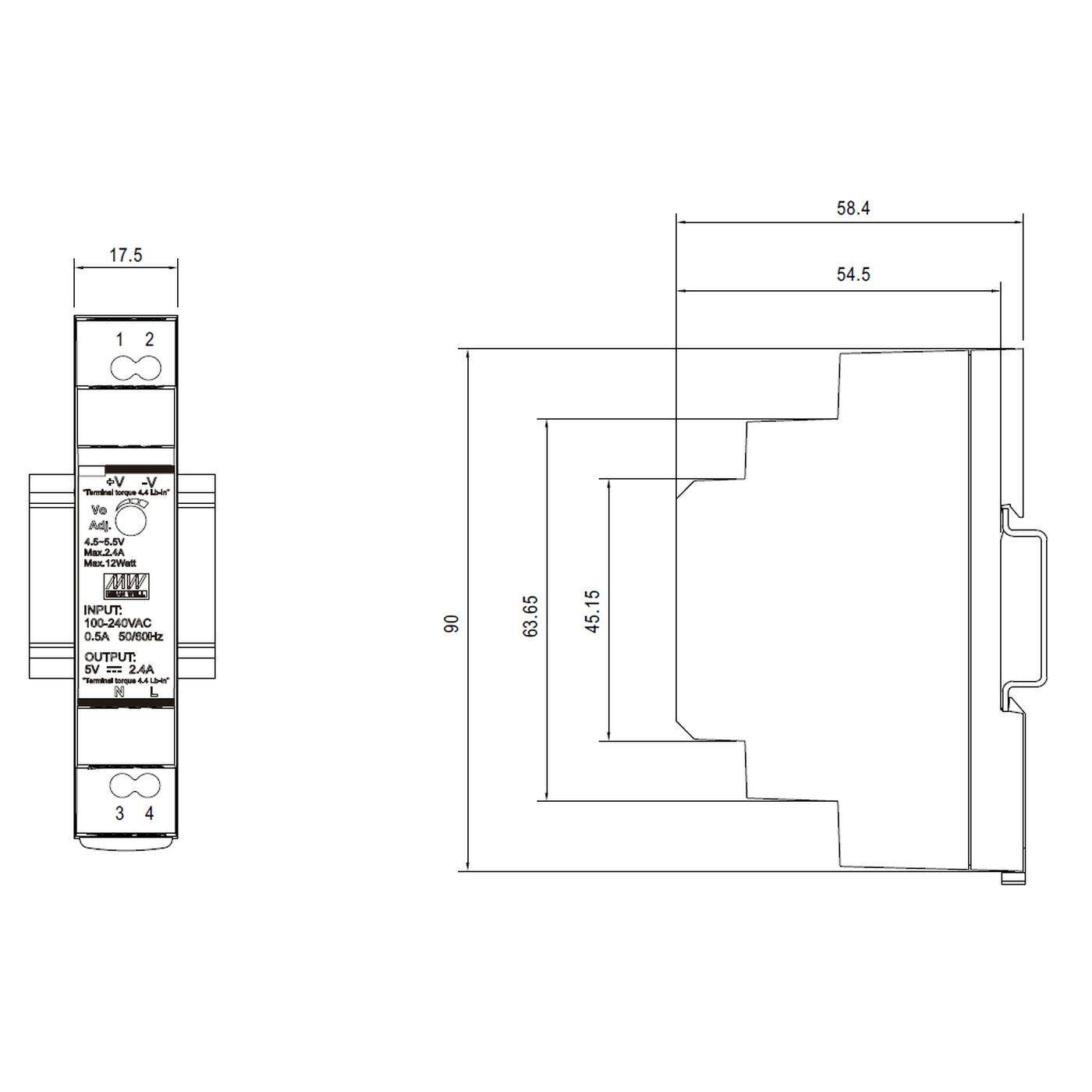 HDR-15-5 12W 5V 2,4A Din Rail power supply