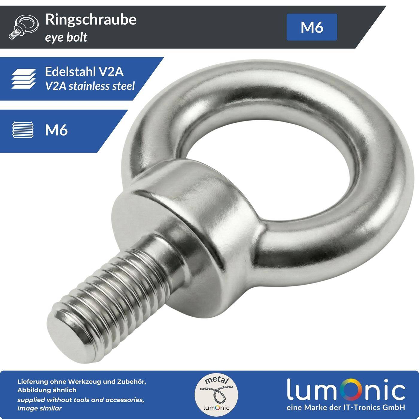 Lumonic Eyebolt V2A stainless steel | M6 |  | Eye bolt for hammock, awning, pavilion, chains