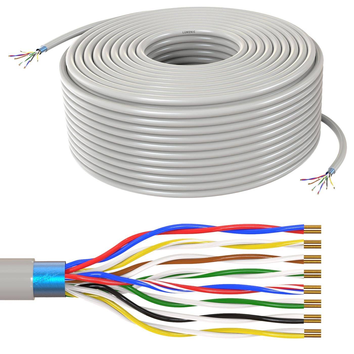 50m Telephone cable 8x2x0,6mm JYSTY color-coded & shielded Telecommunication cable, Telephone connection cable