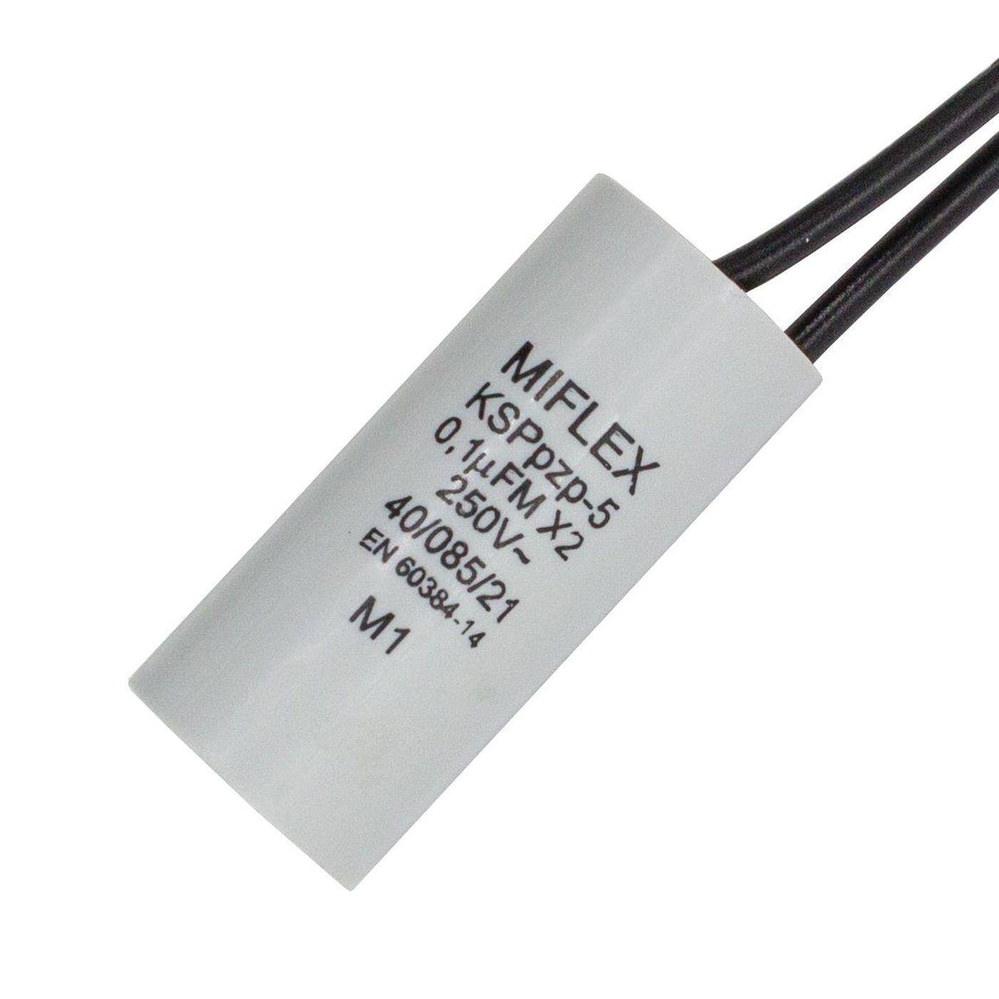 Miflex  Interference suppression Capacitor | 0,1µF 250V AC I 2-Pin Connection I Cable I 0,1uF,  I Capacitor against flickering | for household appliances, power tools, building technology, industrial applications, LED
