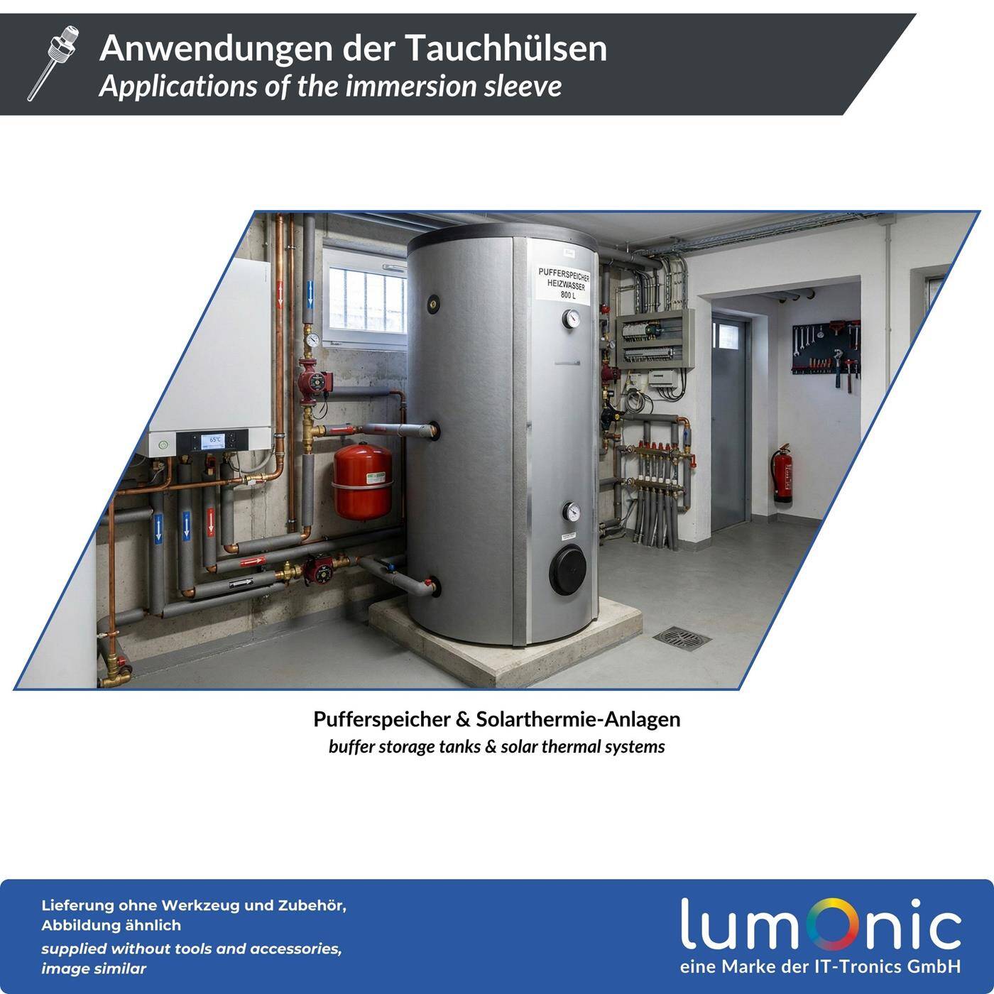 2x Tauchhülse V2A Edelstahl 1/2 Zoll 80mm für 6mm Temperaturfühler für Pufferspeicher Heizung Solar + Smart Home