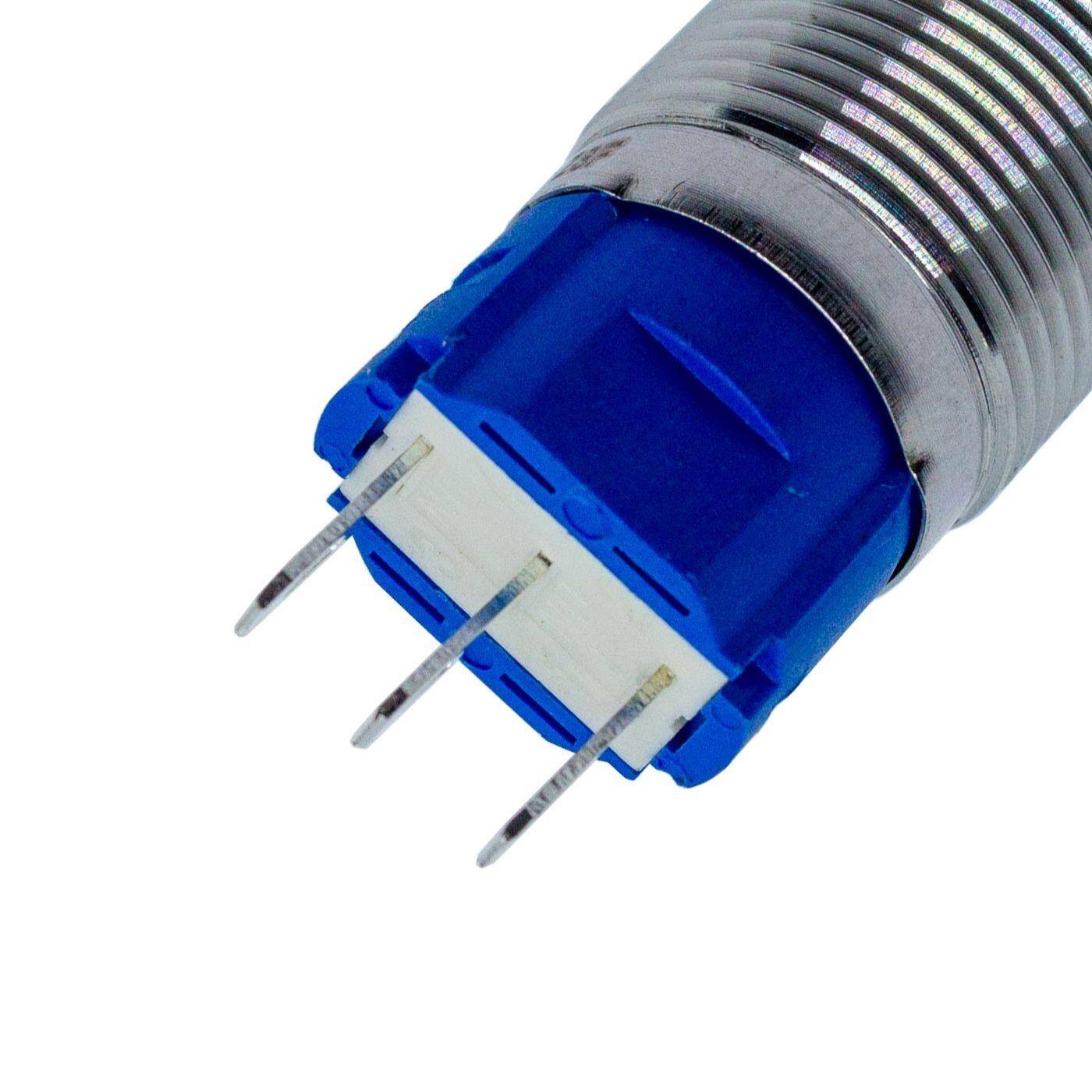 Stainless steel Pressure switch domed Ø19mm IP65 2,8x0,5mm Pins 250V 3A Vandal-proof