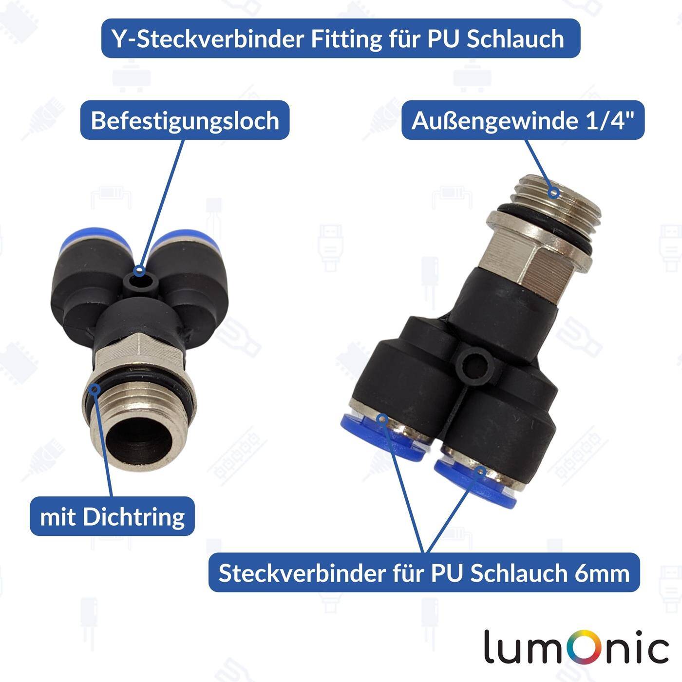 PU Schlauch Y-Steckverbinder Fitting mit Außengewinde 6mm*1/4Zoll Y-Stück Push-in pneumatischer Steckverbinder Y-Verteiler Druckluft & Automatisierung