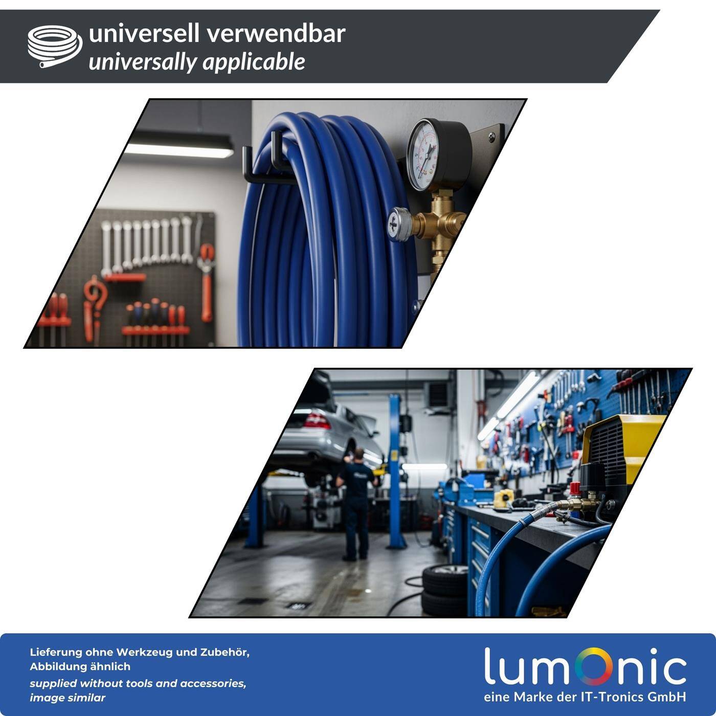 50m Druckluftschlauch mit Schnellkupplung 13mm PVC Druckluftverlängerung Dose & Stecker fertig konfektioniert flexibel, abriebfest und gewebeverstärkt