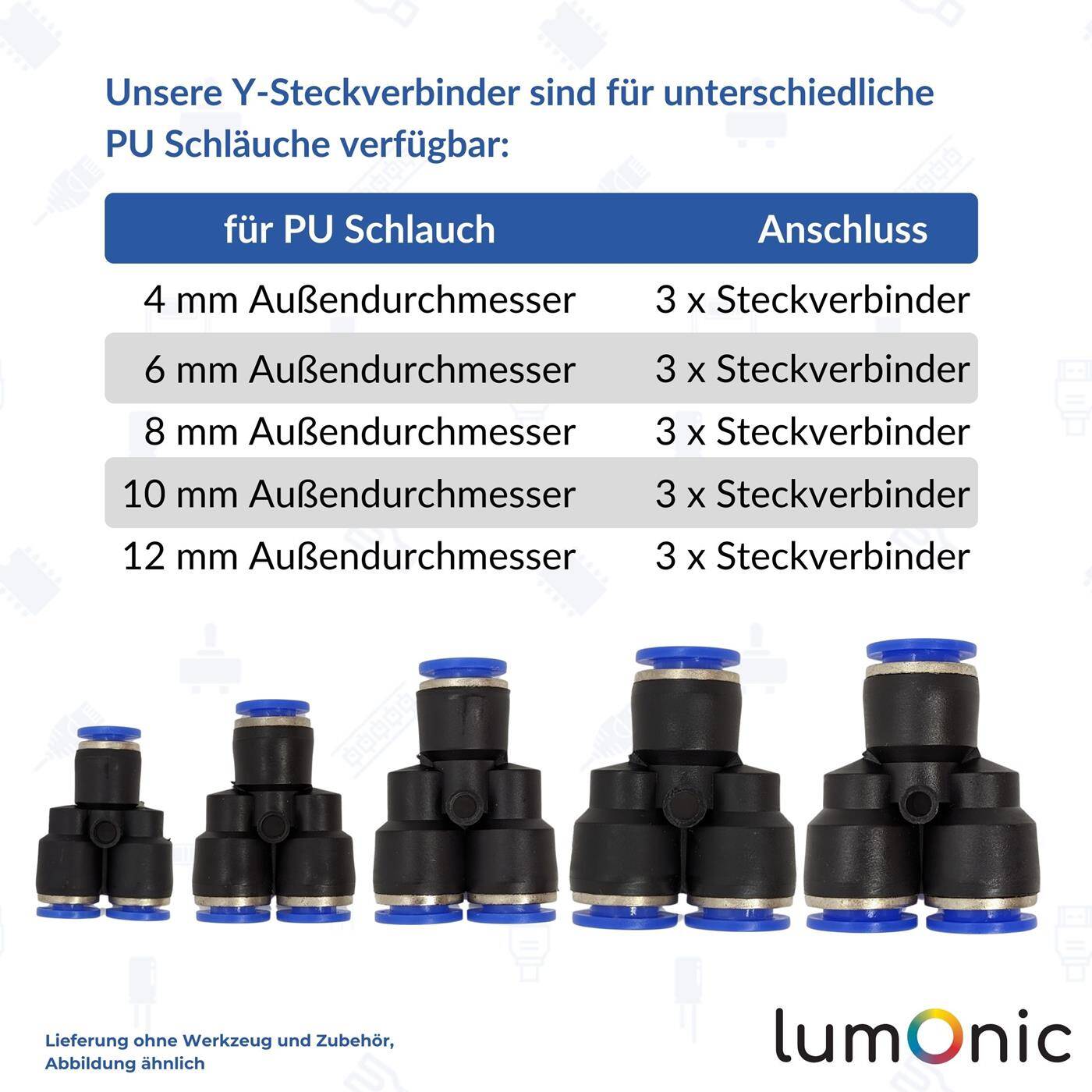 PU Schlauch Y-Steckverbinder 8mm Y-Stück Push-in pneumatischer Steckverbinder Y-Verteiler Druckluft & Automatisierung