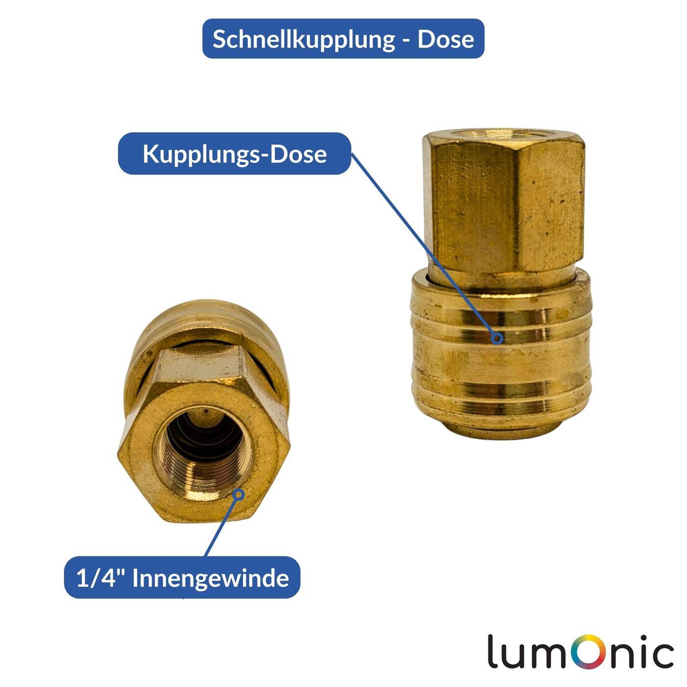 Coupling socket with internal thread 1/4" made of brass Compressed air coupling socket Quick coupling for workshops, businesses and DIY enthusiasts