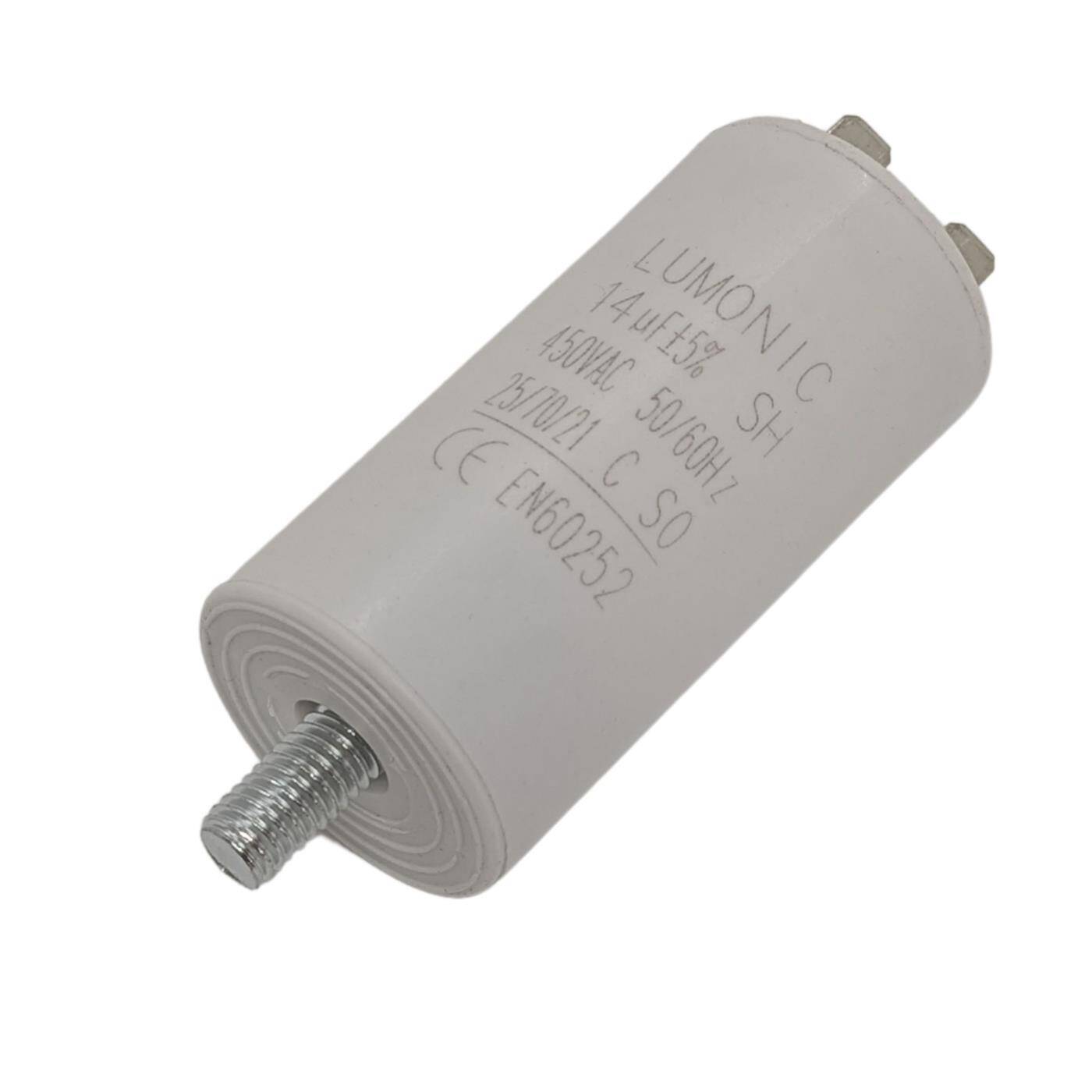 Anlaufkondensator mit Stecker 6,3x0,8mm 14µF 450V 34x70mm 14uF Motorkondensator mit Kunststoffgehäuse