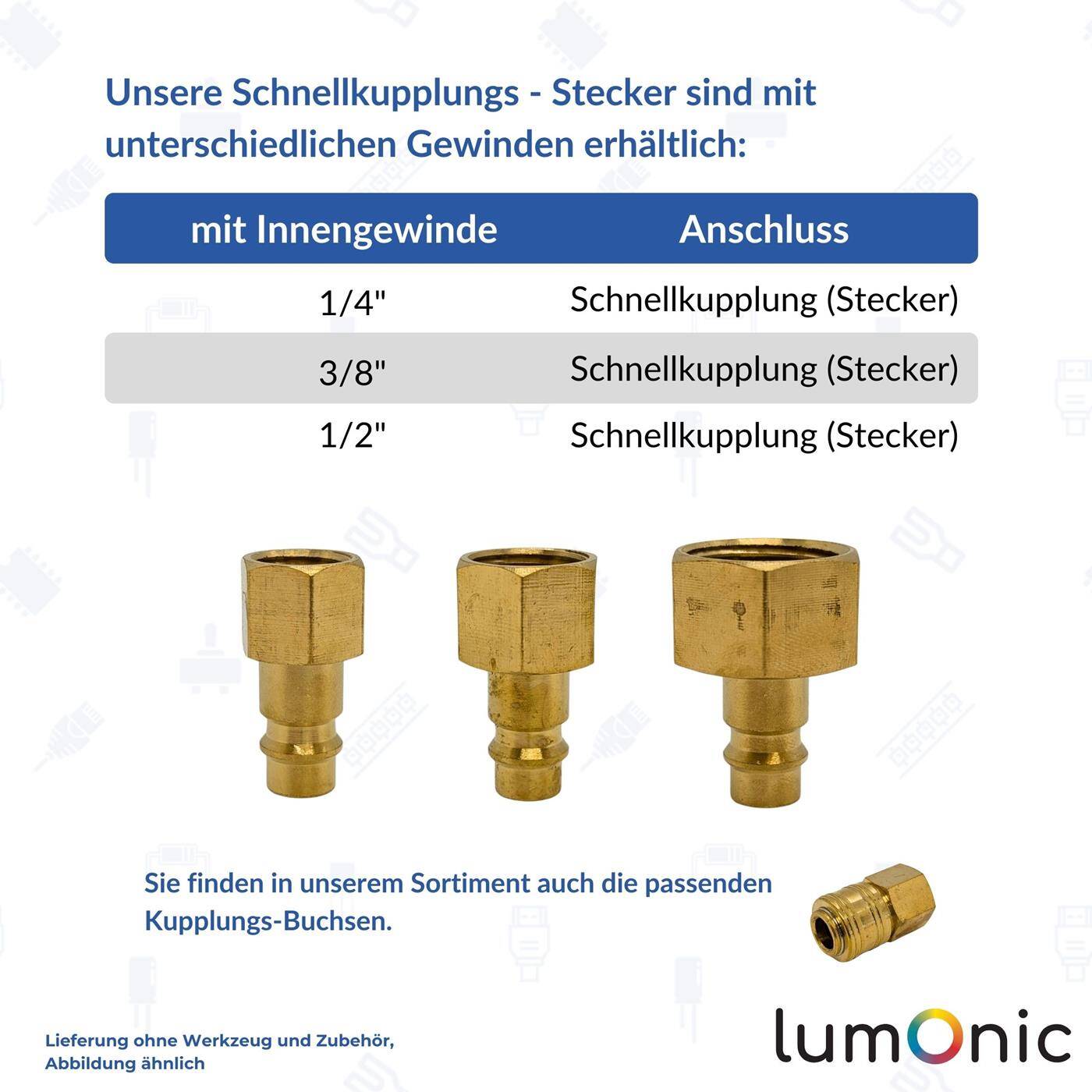 Kupplungsstecker mit Innengewinde 3/8" aus Messing Druckluftkupplung-Stecker Schnellkupplung für Werkstätten, Betriebe und Heimwerker