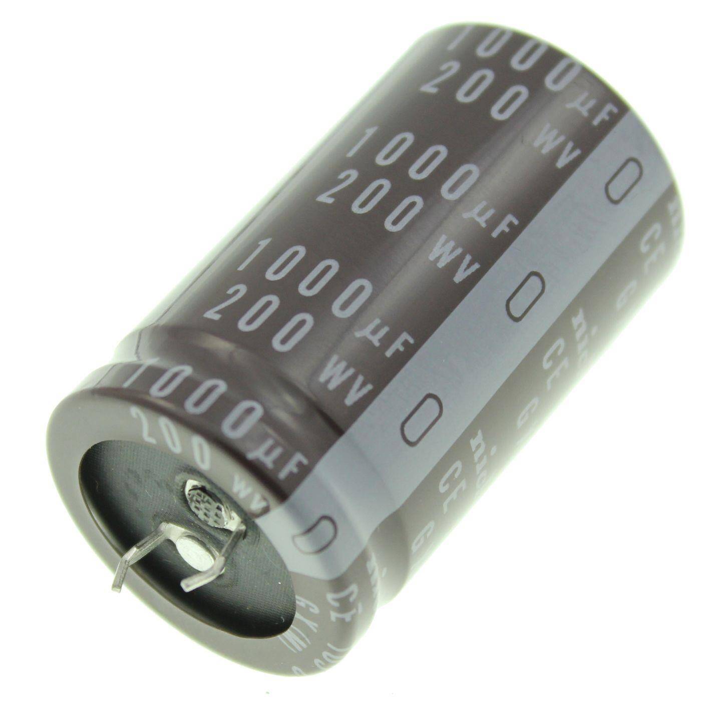 Snap-In Elko Kondensator 1000µF 200V | Elektrolytkondensator bis zu einer Temperatur von 105°C | 30x50mm | 1000uF LGX2D102MHSB Nichicon
