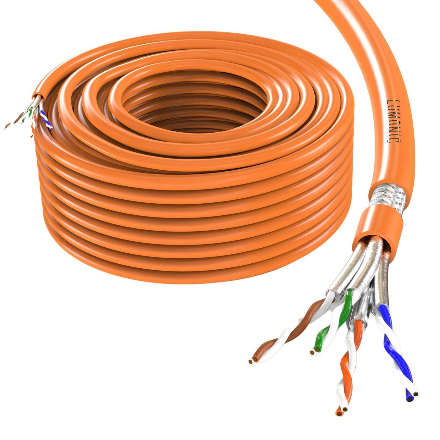 Lumonic CAT7 Network cable S/FTP 30m | Installation Cable AWG 23 | 100% Copper OFC | 10 Gbit/s | halogen-free | 600 MHz | LAN Cable, Ethernet Cable