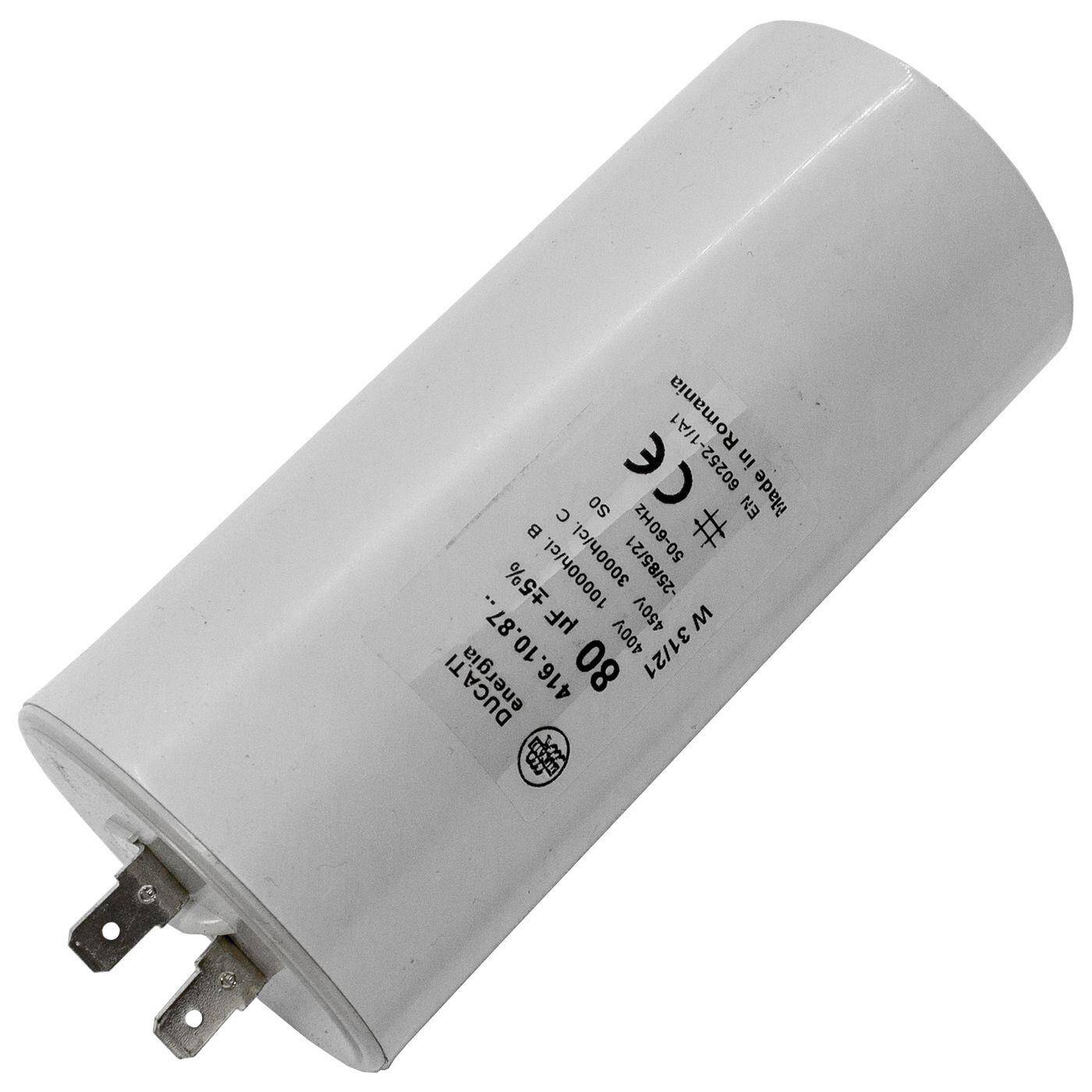 Lumonic Anlaufkondensator 416.10.87 A inkl. Stecker 6,3x0,8mm | Motorkondensator 80µF 400V 55x120mm I Kondensator im isolierten Kunststoffgehäuse