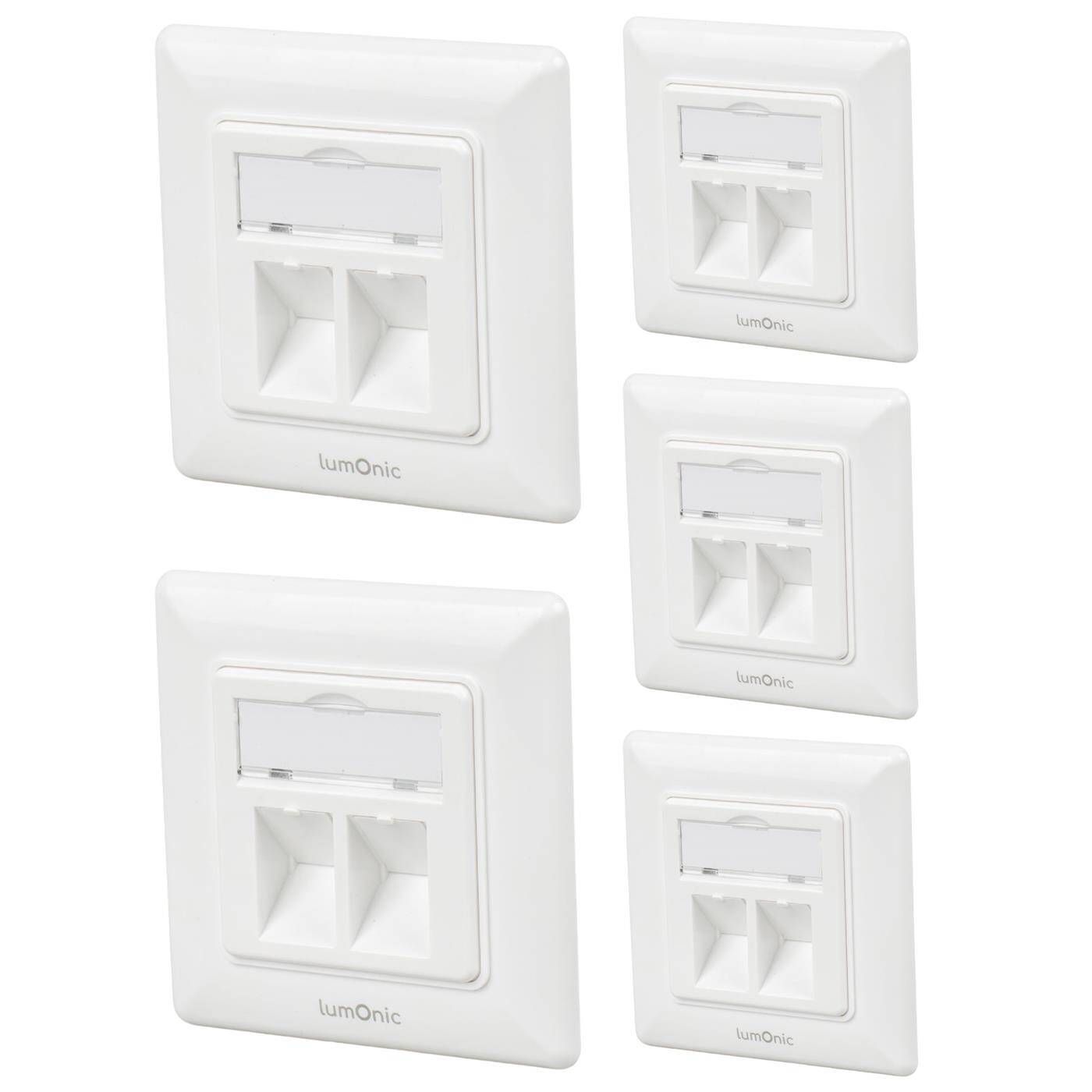Lumonic Set of 5 Keystone flush-mounted frame | 2-Port |  | ABS plastic | for Keystone RJ45, HDMI, USB modules