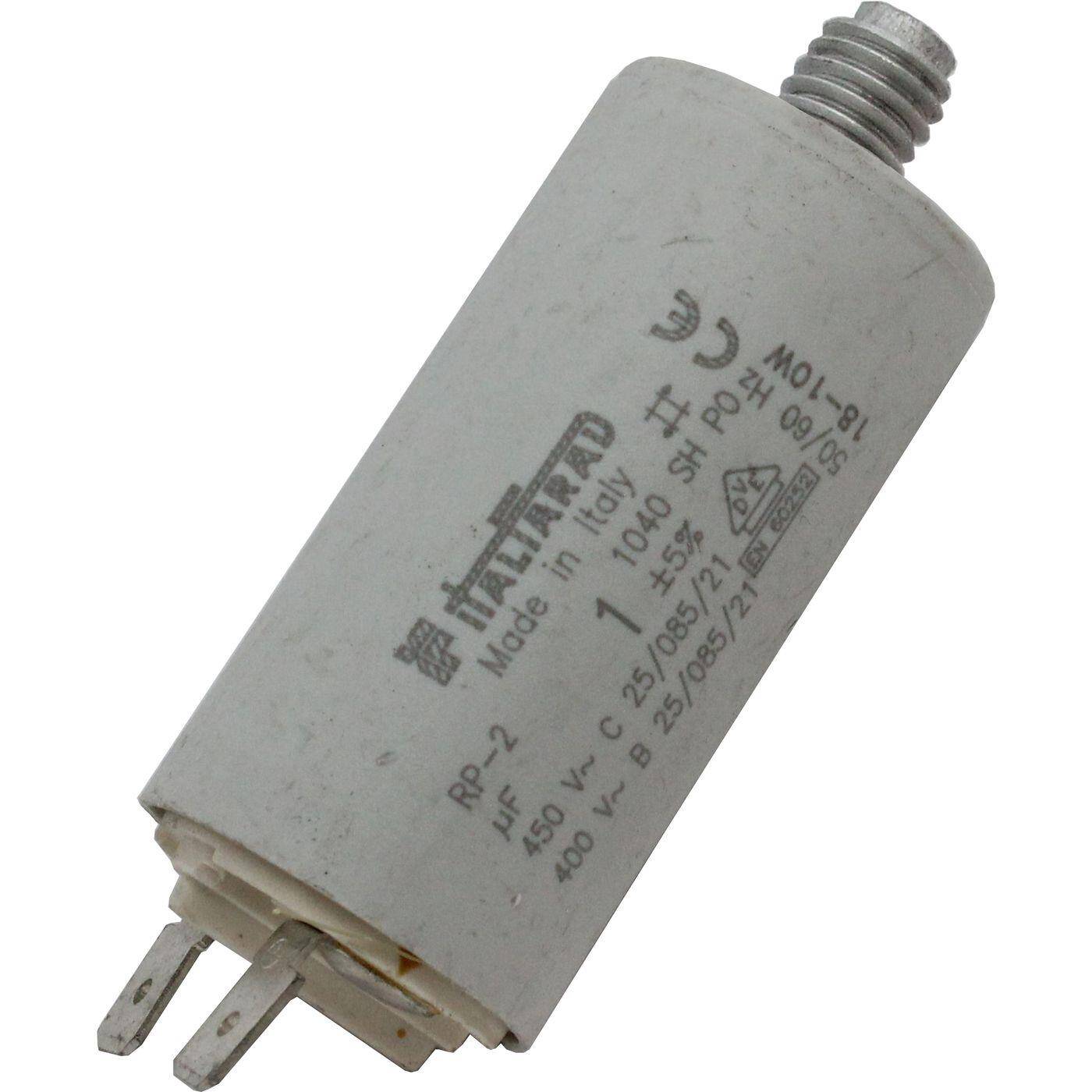 Anlaufkondensator Motorkondensator 1µF 450V 28x56mm Stecker 6,3x0,8mm Italfarad 1uF