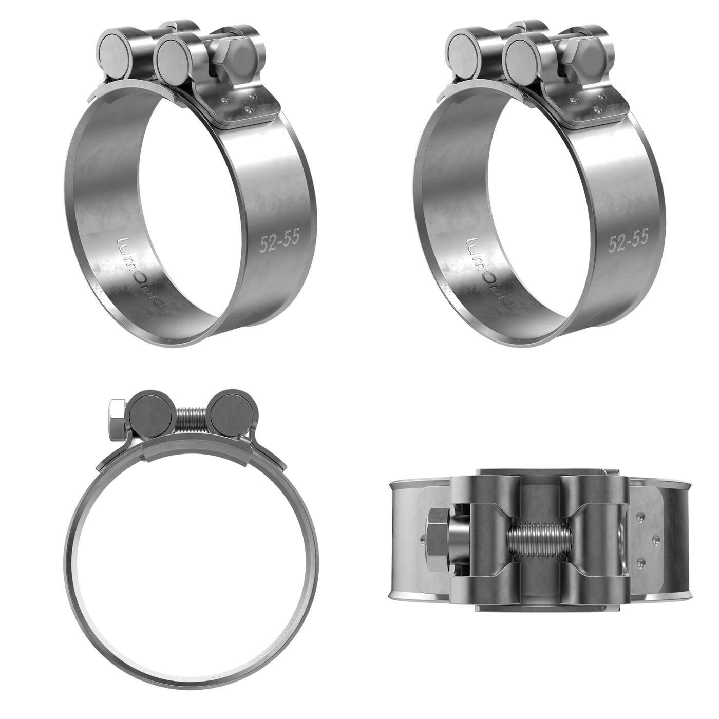 4x Lumonic Hinge pin clamp Stainless steel 52-55mm V2A Exhaust clamp for construction cars trucks