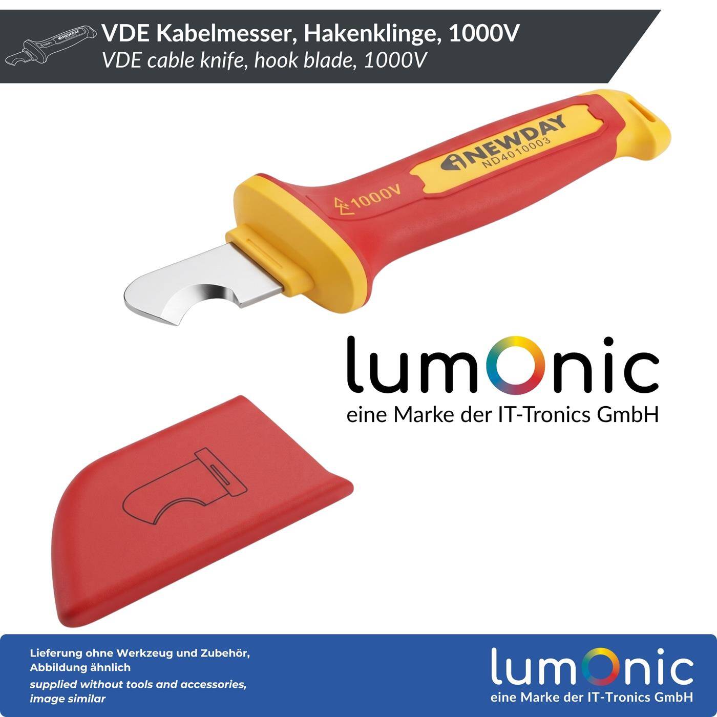 Lumonic VDE Cable Cutter 1000V, Hook Blade - 5Cr13 blade steel, for round cables, protective cap included, non-slip two-component handle