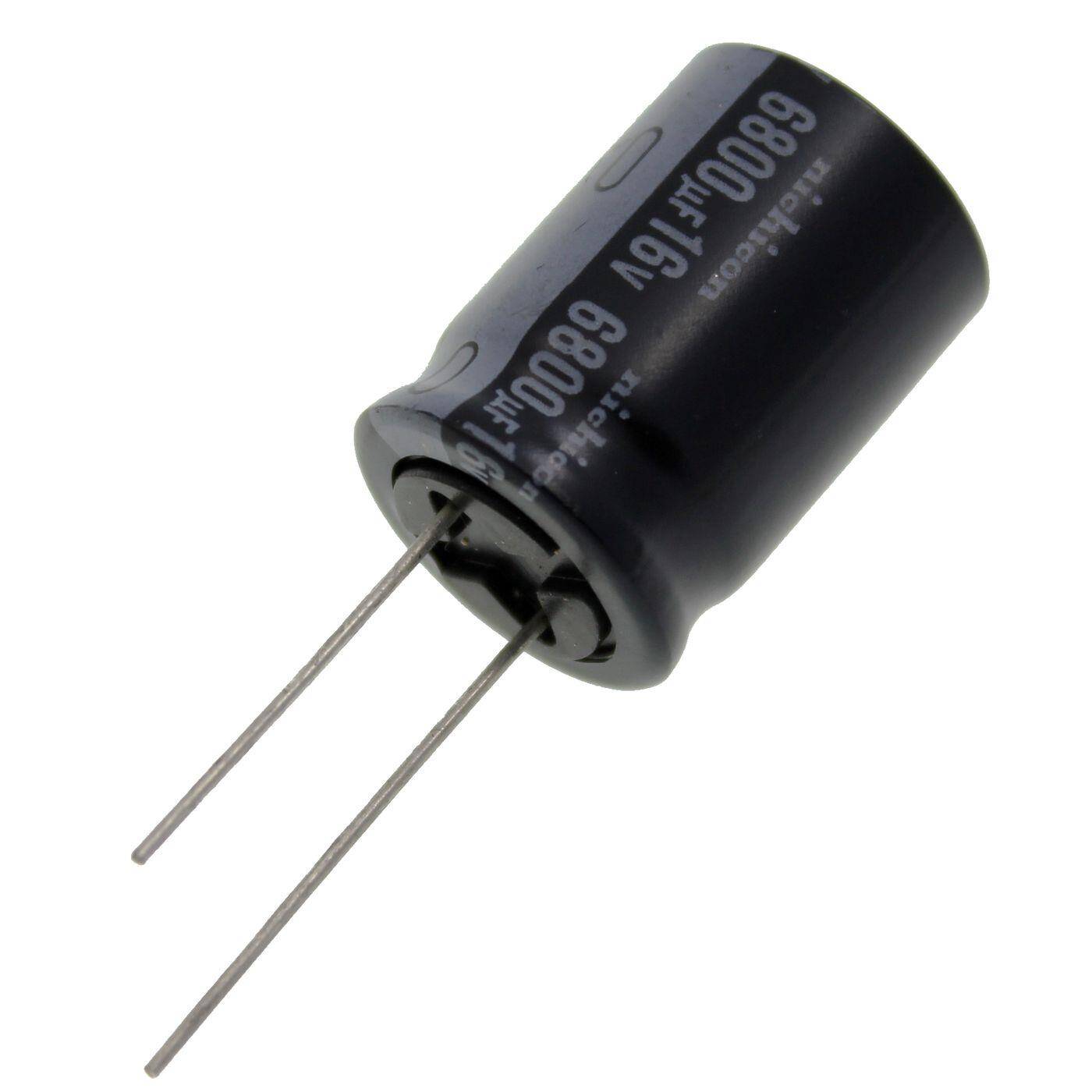 Elko Kondensator Radial 6800µF 16V | Elektrolytkondensator bis zu einer Temperatur von 105°C | 18x25mm | 6800uF URZ1C682MHH1CA Nichicon