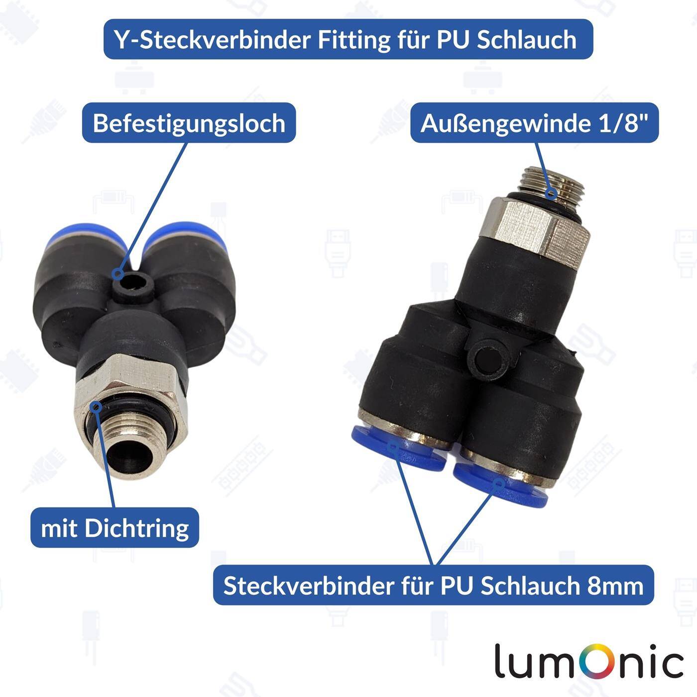 PU Schlauch Y-Steckverbinder Fitting mit Außengewinde 8mm*1/8Zoll Y-Stück Push-in pneumatischer Steckverbinder Y-Verteiler Druckluft & Automatisierung
