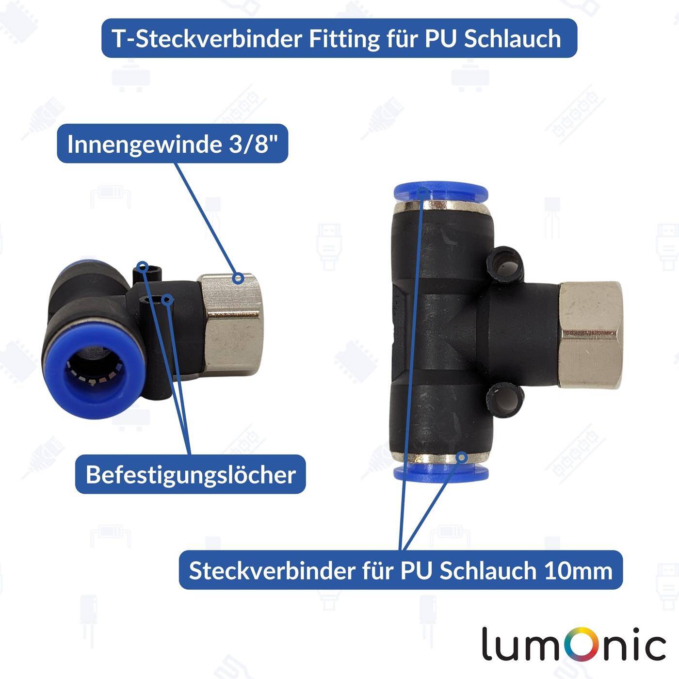 PU hose T-connector fitting with female thread 10mm*3/8inch T-piece Push-in Pneumatic plug connector T-distributor Compressed air