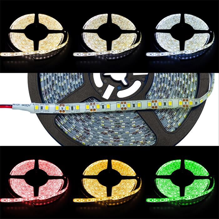 5m (500cm) LED Streifen Band Leiste 12V Warm Weiß 3000K IP65 600LEDs 120LED/m SMD3528