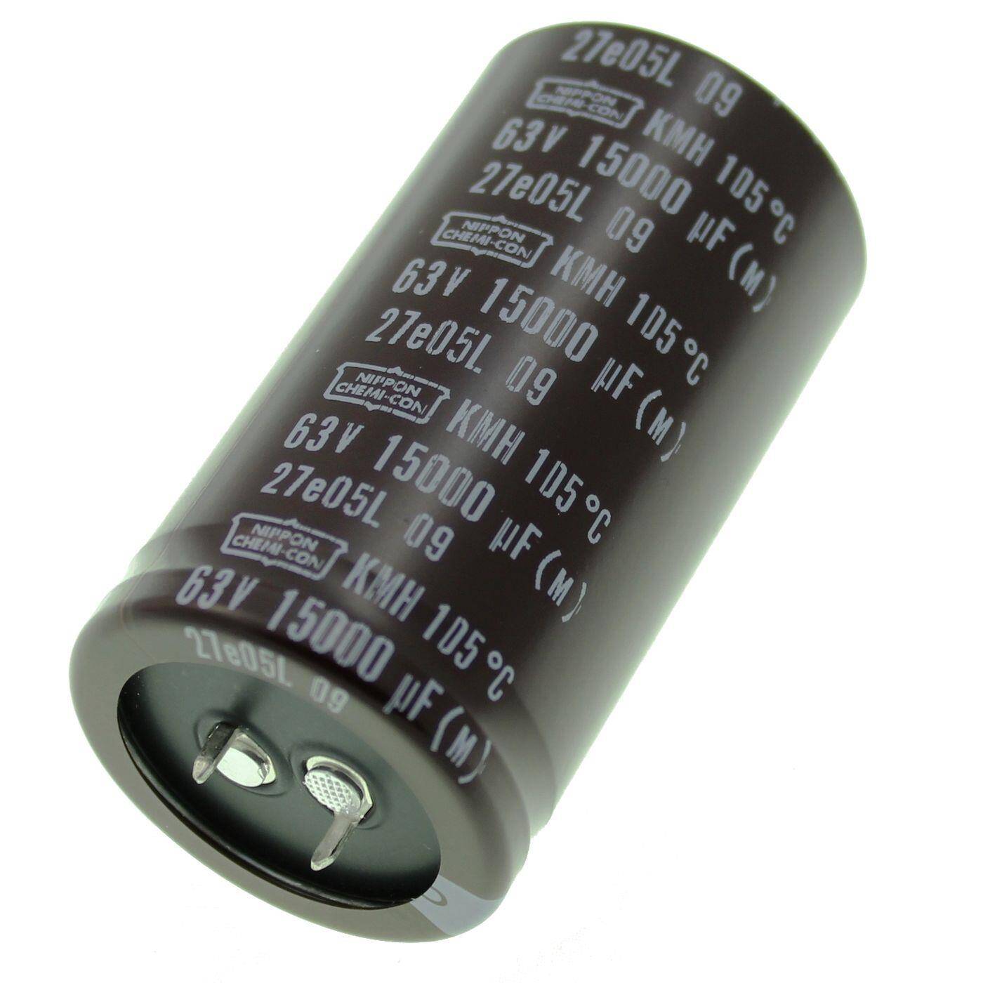 Snap-In Elko Capacitor 15000µF 63V | Electrolytic capacitor up to a temperature of 105°C | 35x63mm | 15000uF EKMH630VSN153MA63U United Chemi-Con