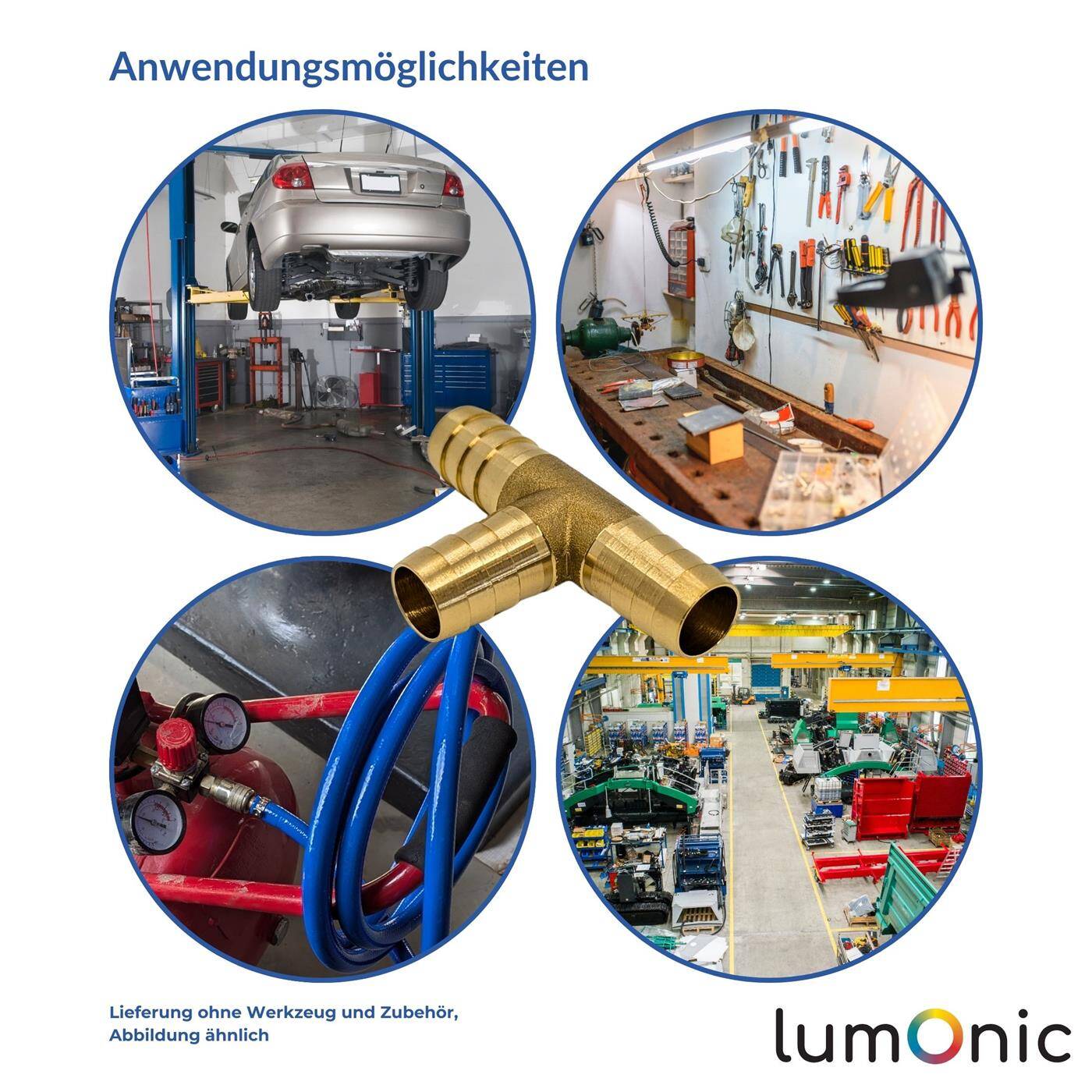 Lumonic I T-hose connector I for 13mm (1/2") hose I made of brass I T-connector I T-piece I with spike profile I Compressed air I for workshops, businesses and DIY enthusiasts