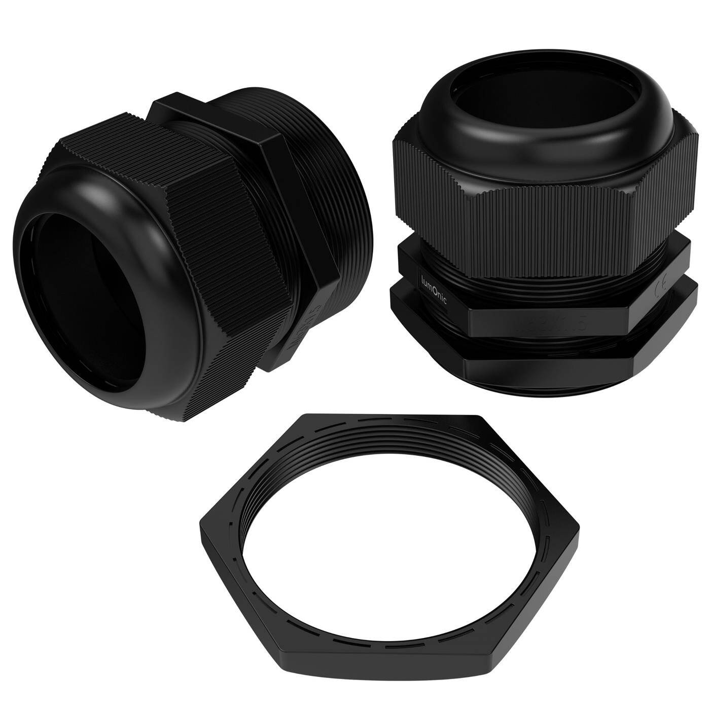Lumonic 2x Kabelverschraubung M63 PG48 IP67 metrisch d37-44mm I Kabeldurchführung wasserdicht in schwarz I Verschraubungen, Schlauchdurchführung M63 PG48