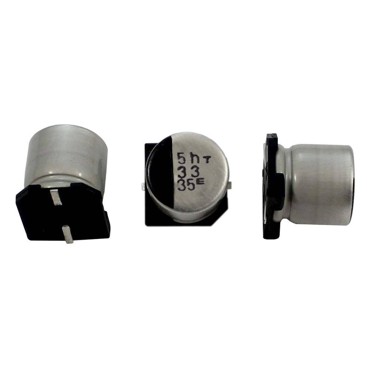 SMD Elko Kondensator 33µF 35V | Elektrolytkondensator bis zu einer Temperatur von 125°C | 6,3x7,7mm | 33uF RVT-35V330MF80RTQ-R2 Elna