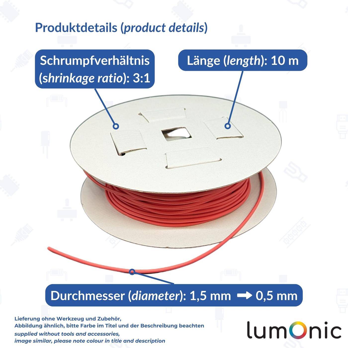 10m Schrumpfschlauch Box 3:1 1,5 -> 0,5mm Rot Flexibel