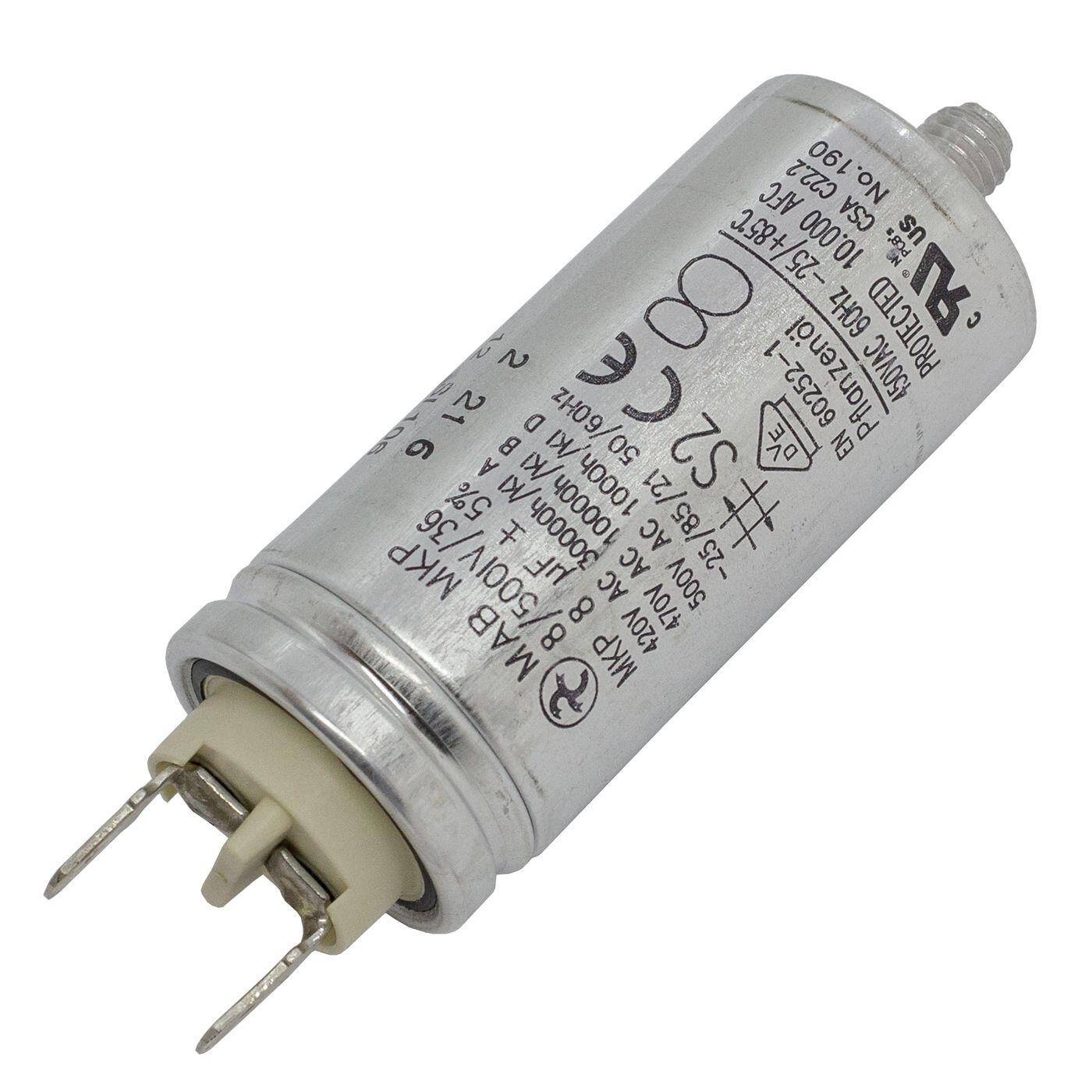 Lumonic Anlaufkondensator Hydra MKP-500 8-A inkl. Stecker 6,3x0,8mm | Motorkondensator 8µF 470V 30x68mm I Kondensator mit hochwertigem Metallgehäuse