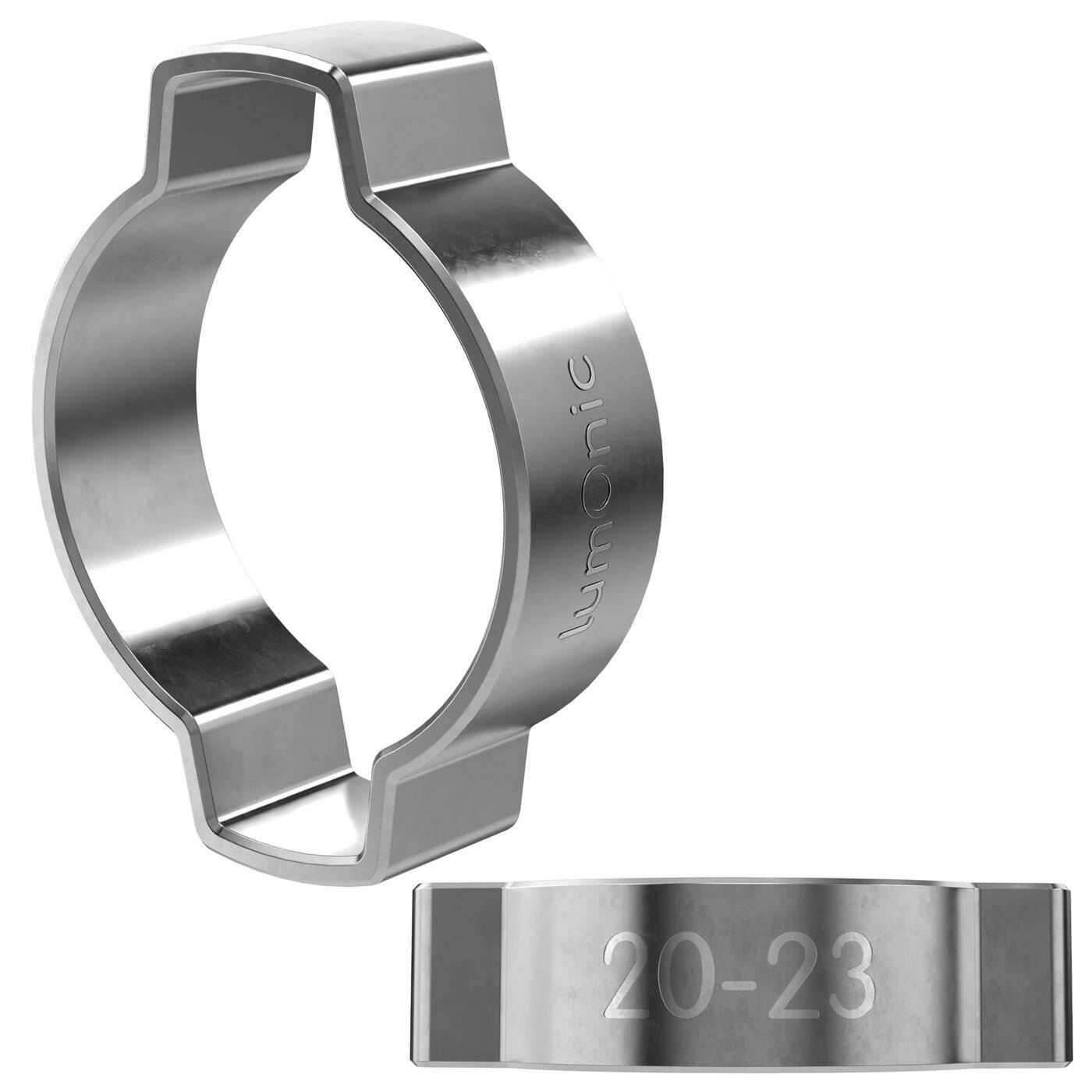 2x 2-Ohr-Schelle 20-23mm V2A Edelstahl Zweiohrschelle Schlauchschelle für Druckluft, Rohrsysteme, Garten, KFZ