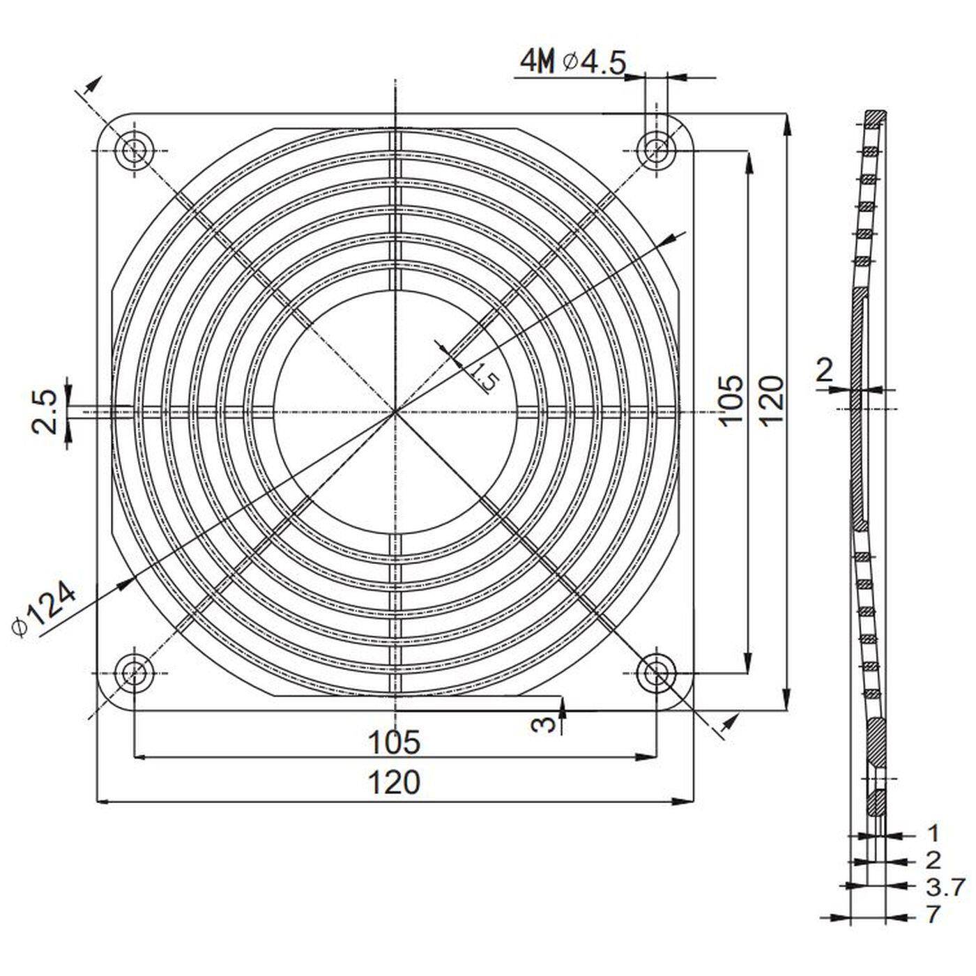 Plastics Fan grille 120x120mm 120mm