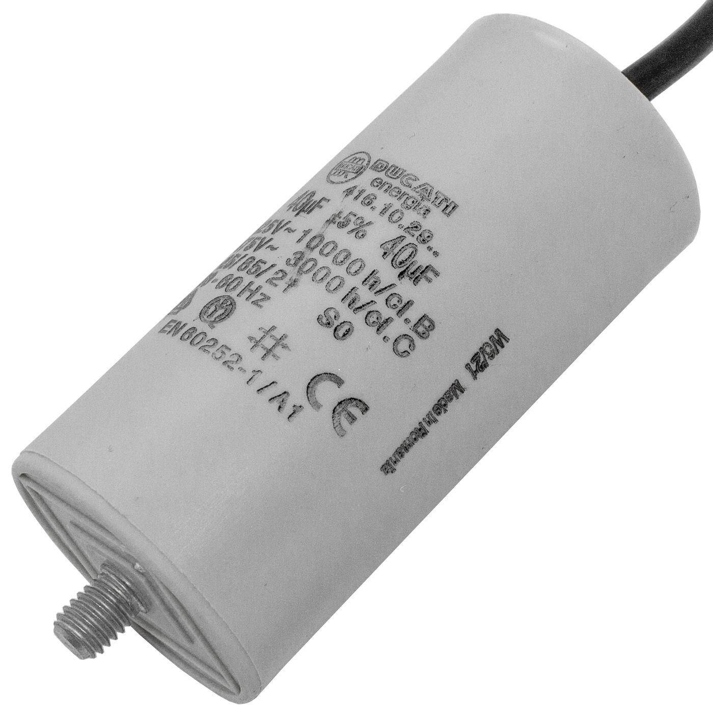 Anlaufkondensator Motorkondensator 40µF 425V 45x92mm Kabel 35cm Ducati 416.10.29 B 40uF