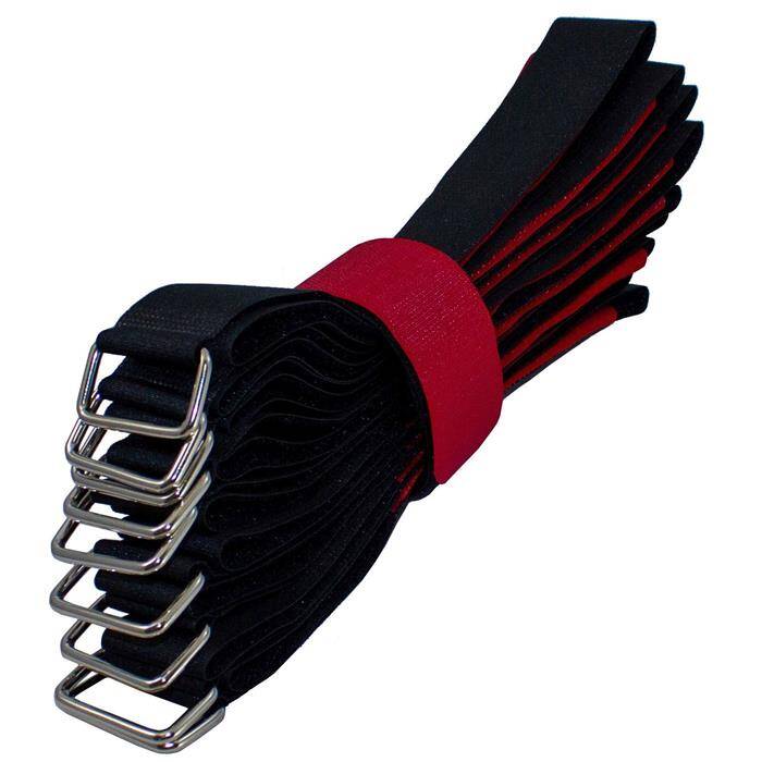 10x Hook + Loop Cable tie 600 x 38mm Black Red crossed Reusable Hook + Loop fastener