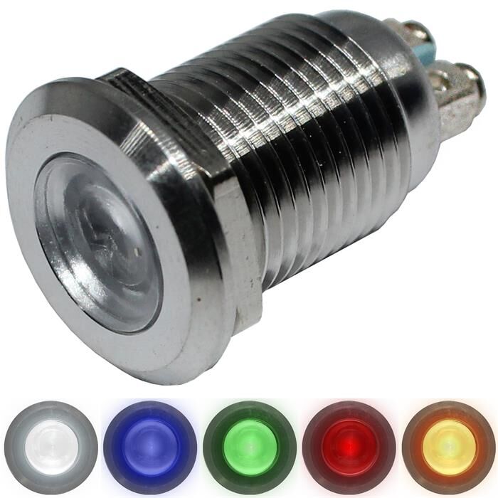 Edelstahl Kontrollleuchte V2A Signalleuchte Ø12mm LED Kalt Weiß IP67 Schraubanschluss Ø16x24mm -25...+70°C