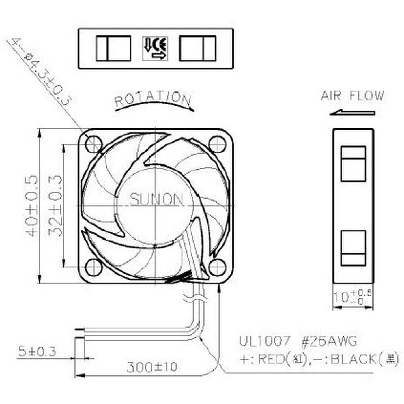 Fan 5V DC 0,47W 40x40x10mm 11,8m³/h 5800U/Min 11,8m³/h Sunon MF40100V21000UA99