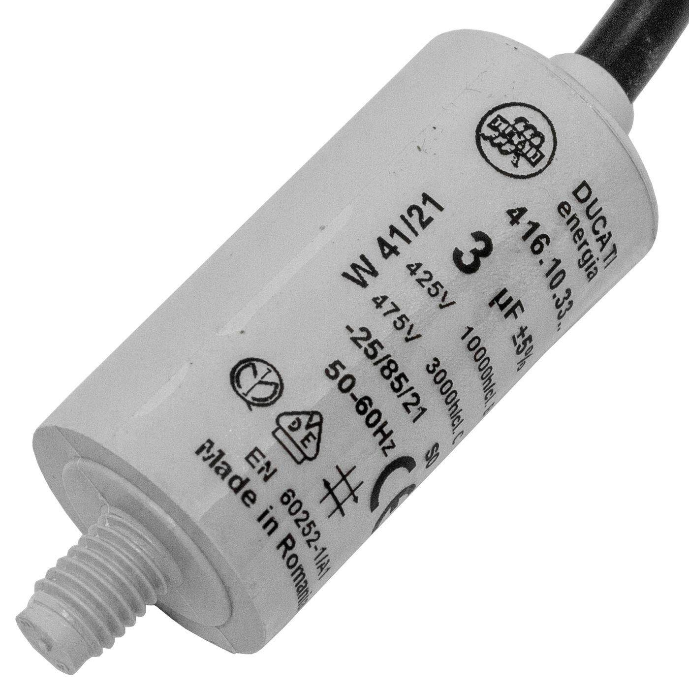 Anlaufkondensator Motorkondensator 3µF 400V 25x49mm Kabel 35cm Ducati 416.10.33 B 3uF