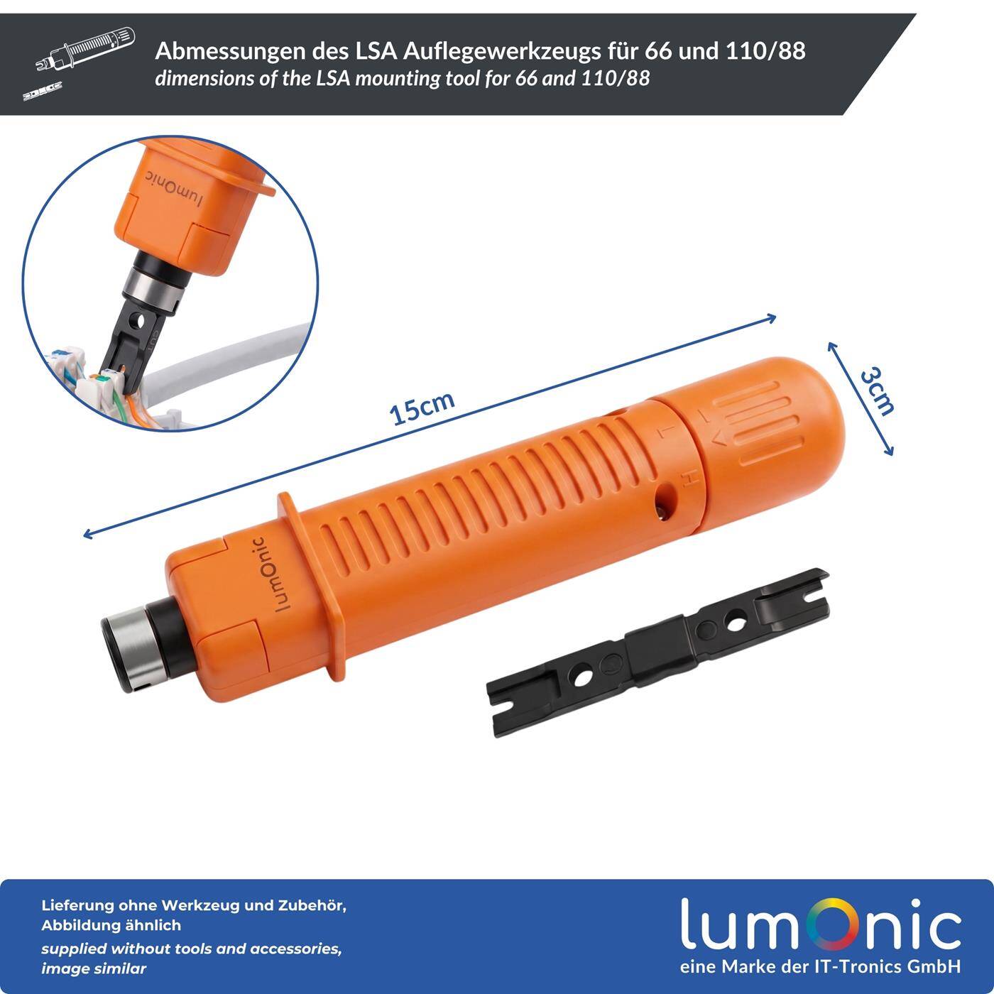 Lumonic LSA Auflegewerkzeug für 66 und 110/88 - Impact-Bauform, umkehrbare Klinge für 66 und 110/88, ohne Schneidfunktion, Schlagkraft einstellbar, für TK- und Datenanlagen