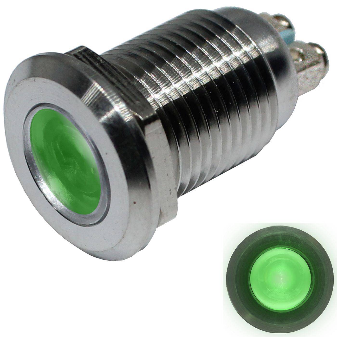 Edelstahl Kontrollleuchte V2A Signalleuchte Ø16mm LED Grün IP67 Schraubanschluss Ø18x25mm -25...+70°C