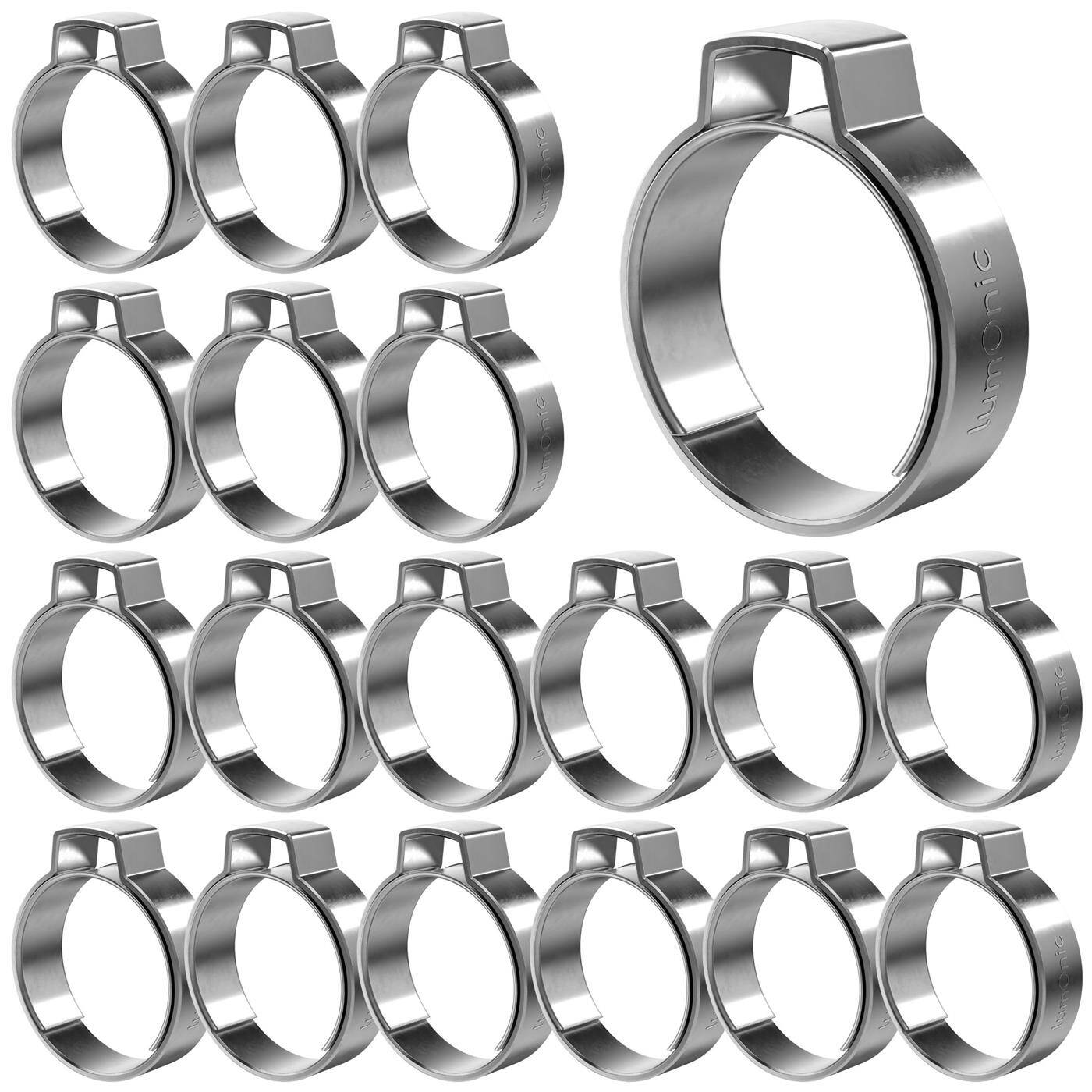 Lumonic I 20x 1-ear clip 19,4-22,6mm I V2A Stainless steel I Single ear clip I Hose clamp I for Compressed air, Pipe systems, Garden, CAR