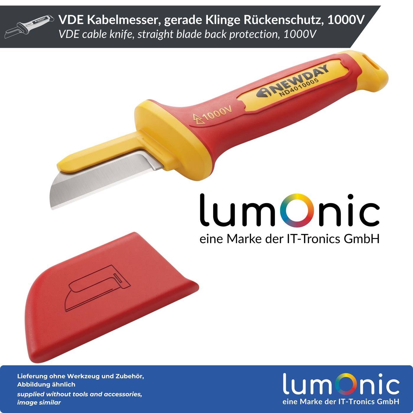Lumonic VDE Cable Cutter 1000V, Straight Blade with Back Guard—Plastic-Coated Blade Back, 5Cr13 Blade Steel, Protective Cap Included