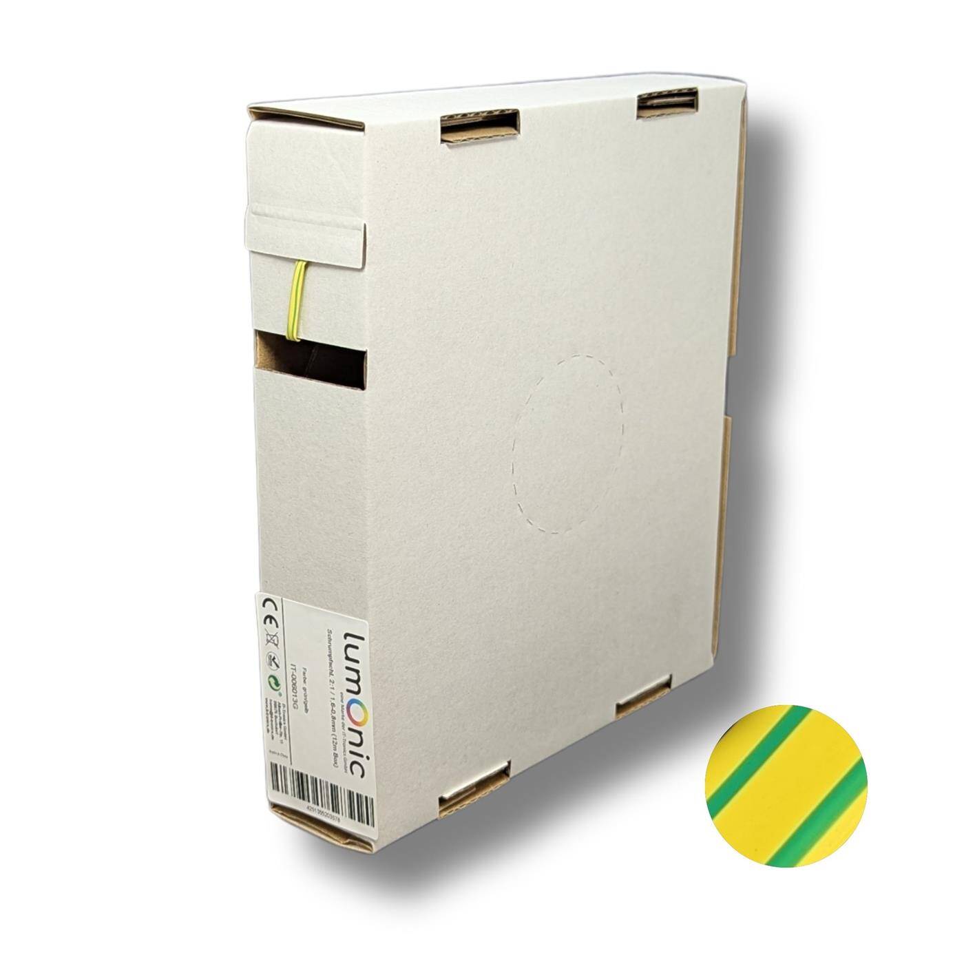 12m Schrumpfschlauch Box 2:1 1,6 -> 0,8mm Grün Gelb Flexibel