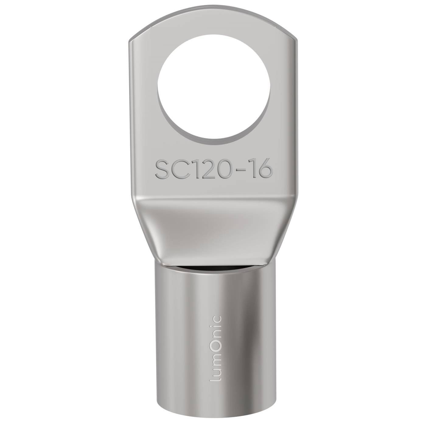 Lumonic 1x Rohrkabelschuh 120mm² blank | M16 | Kupfer verzinnt | Kabelverbindung ohne Löten | SC120-16, Crimp-Kabelschuh, Quetschverbinder | KFZ, Maschinenbau, Wohnmobil, Batterie
